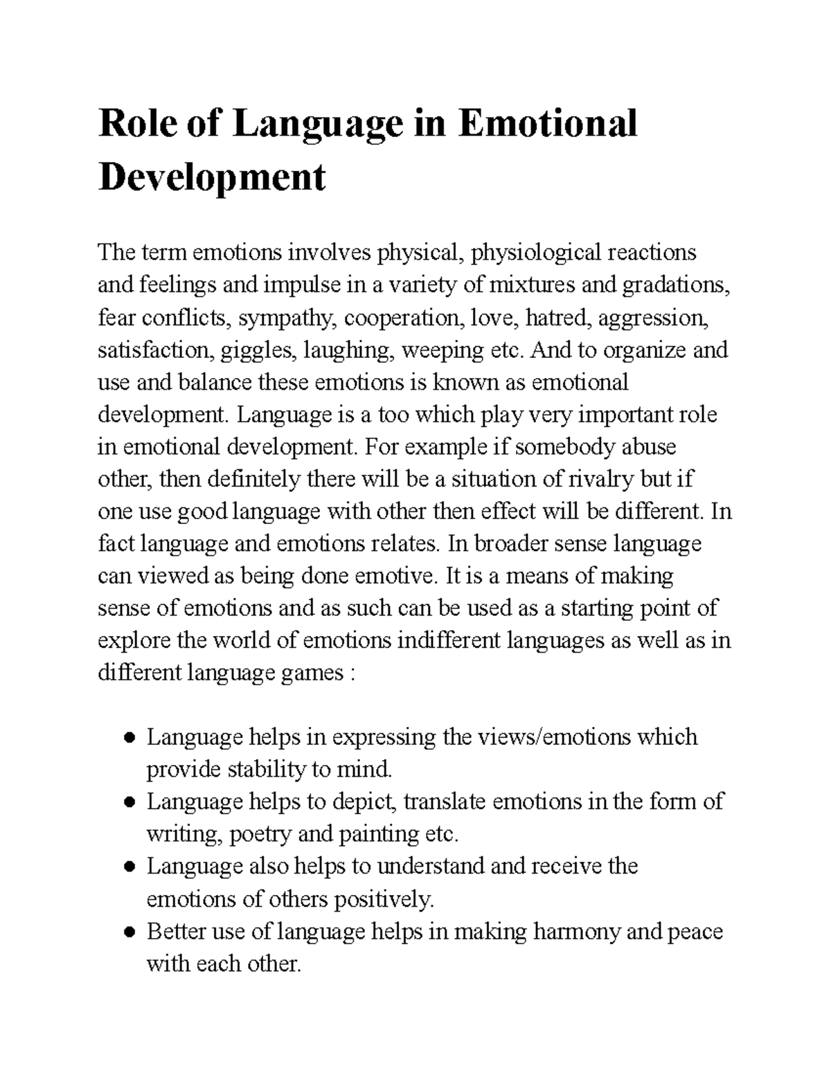 The Impact of Language on Emotional Development and Expression - Studocu