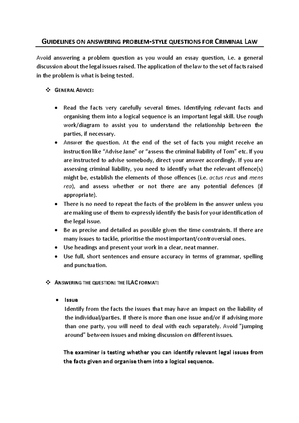 Guidelines for Answering Problem Questions in Criminal Law (CL 101 ...