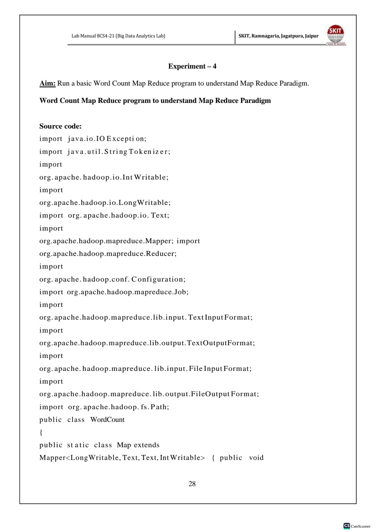 Exp 4 - Word Count MapReduce Program in Big Data Lab (CS) - Studocu