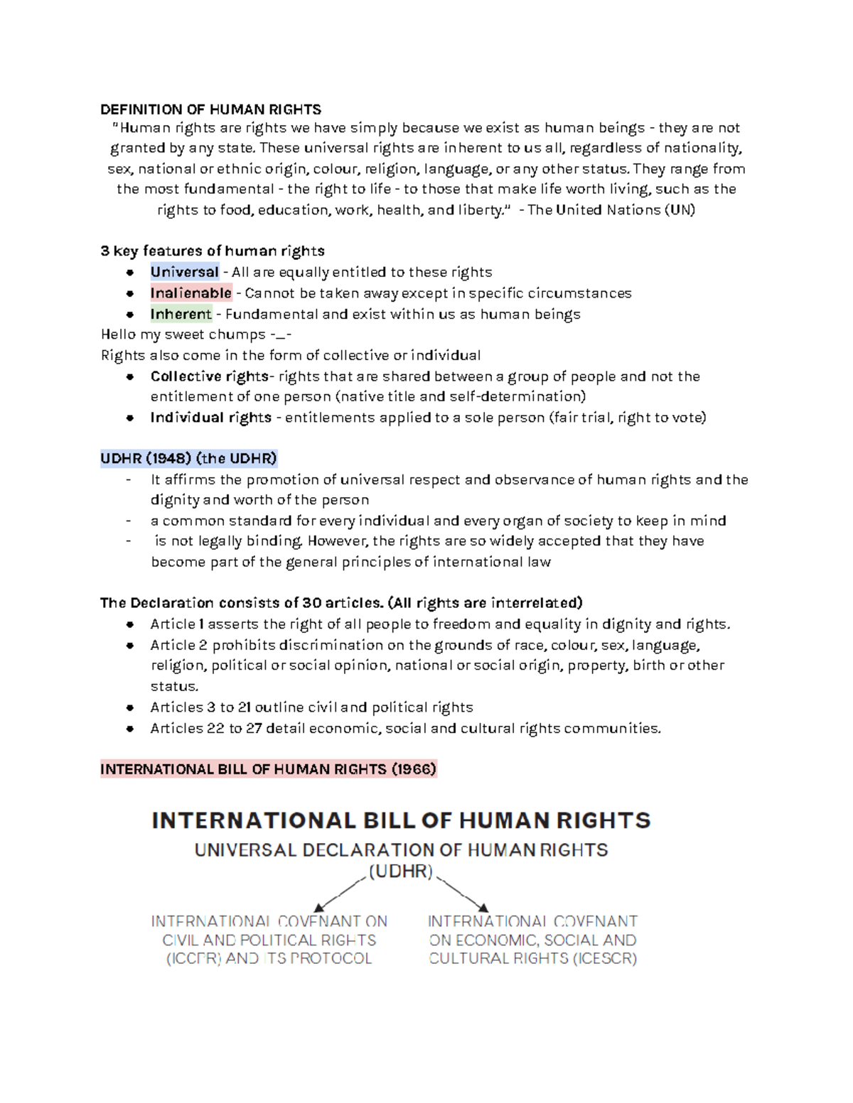 Year 12 Legal: Human Rights Definitions and Developments Overview - Studocu