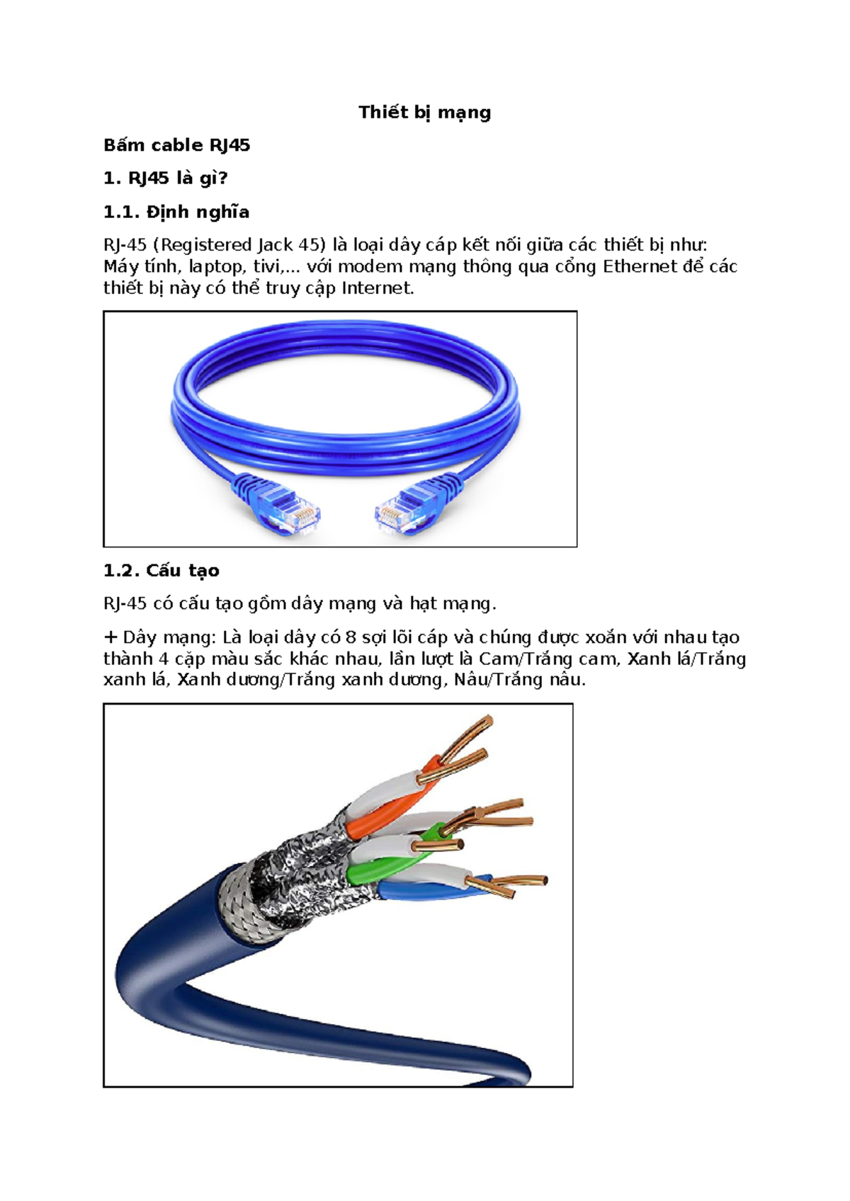 Hướng Dẫn Thiết Bị Mạng: Bấm Dây RJ45 và Đặt IP LAN - Studocu