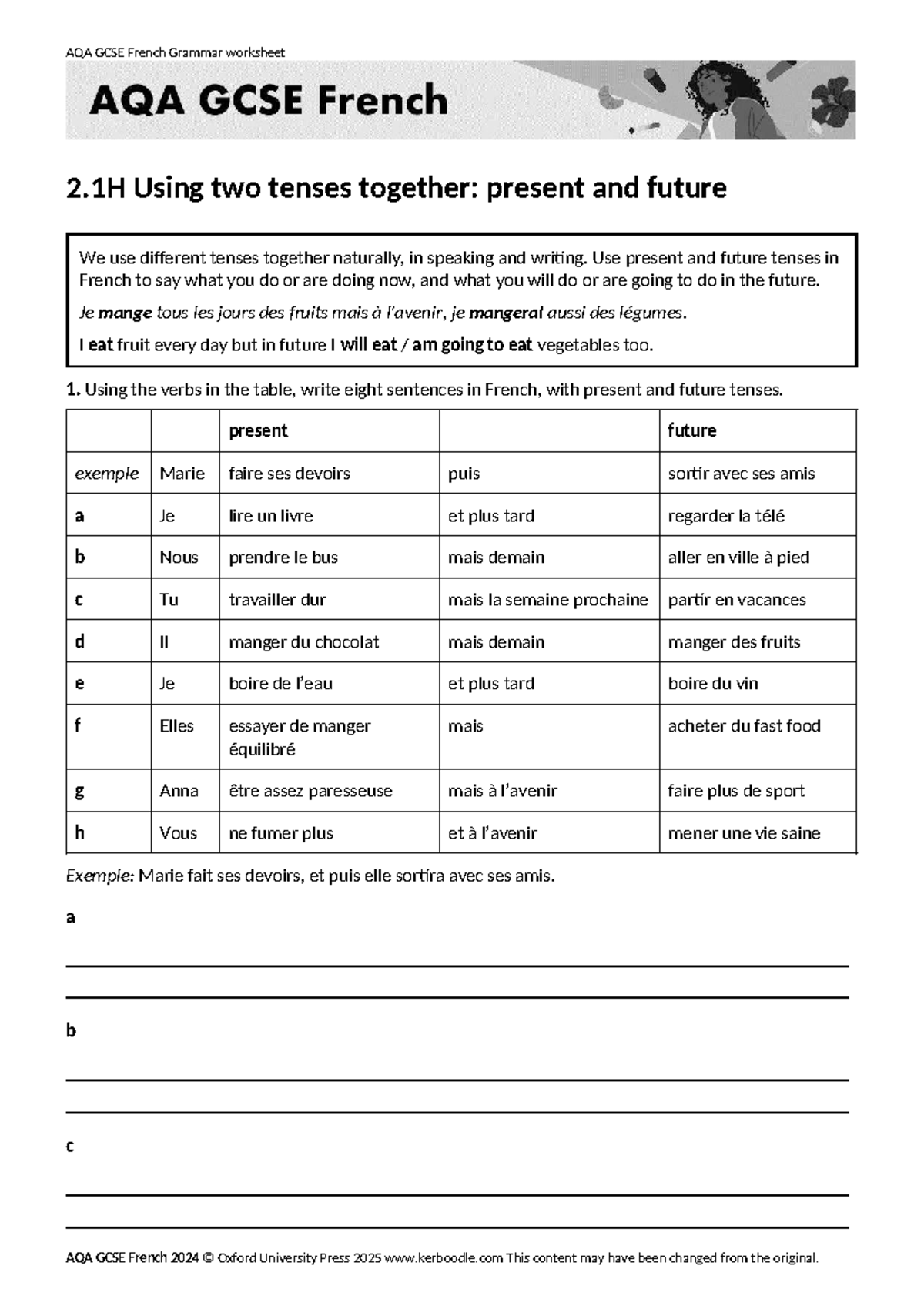 AQA GCSE French 0201H Grammar Worksheet: Present & Future Tenses - Studocu