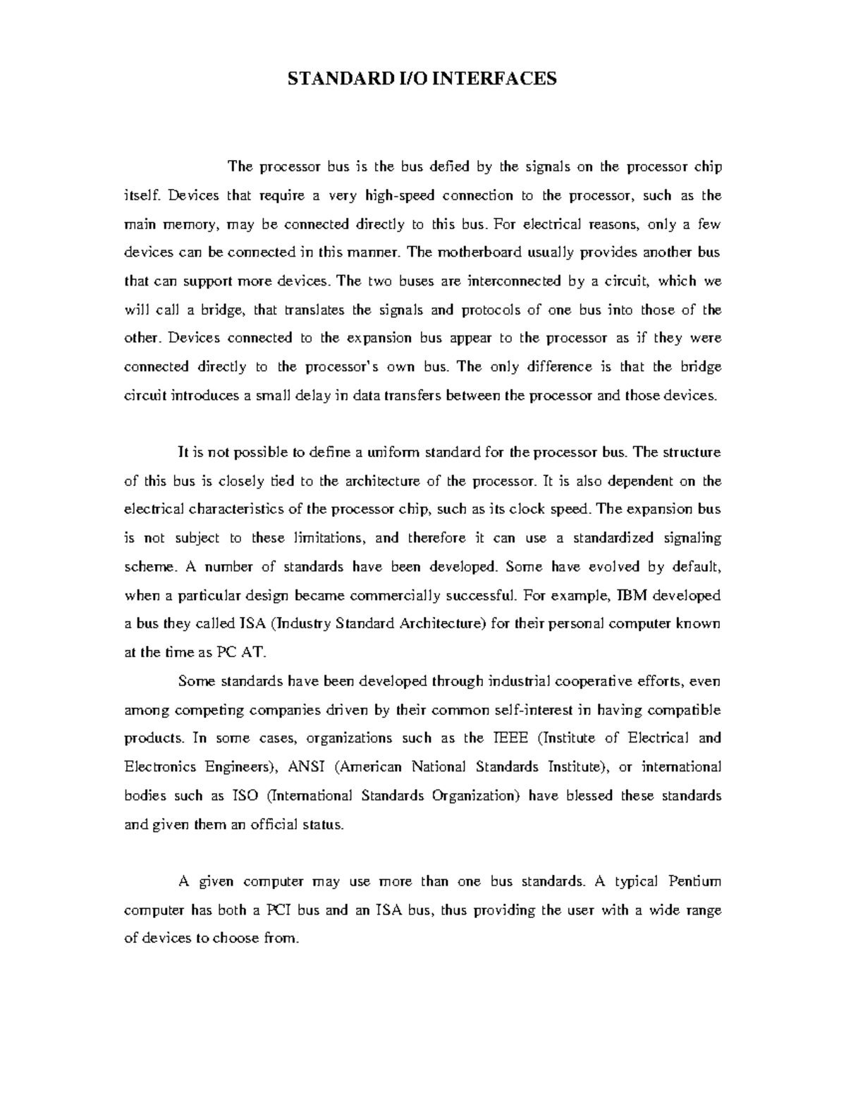 Standard I/O Interfaces: Insights into Bus Architectures and Protocols ...