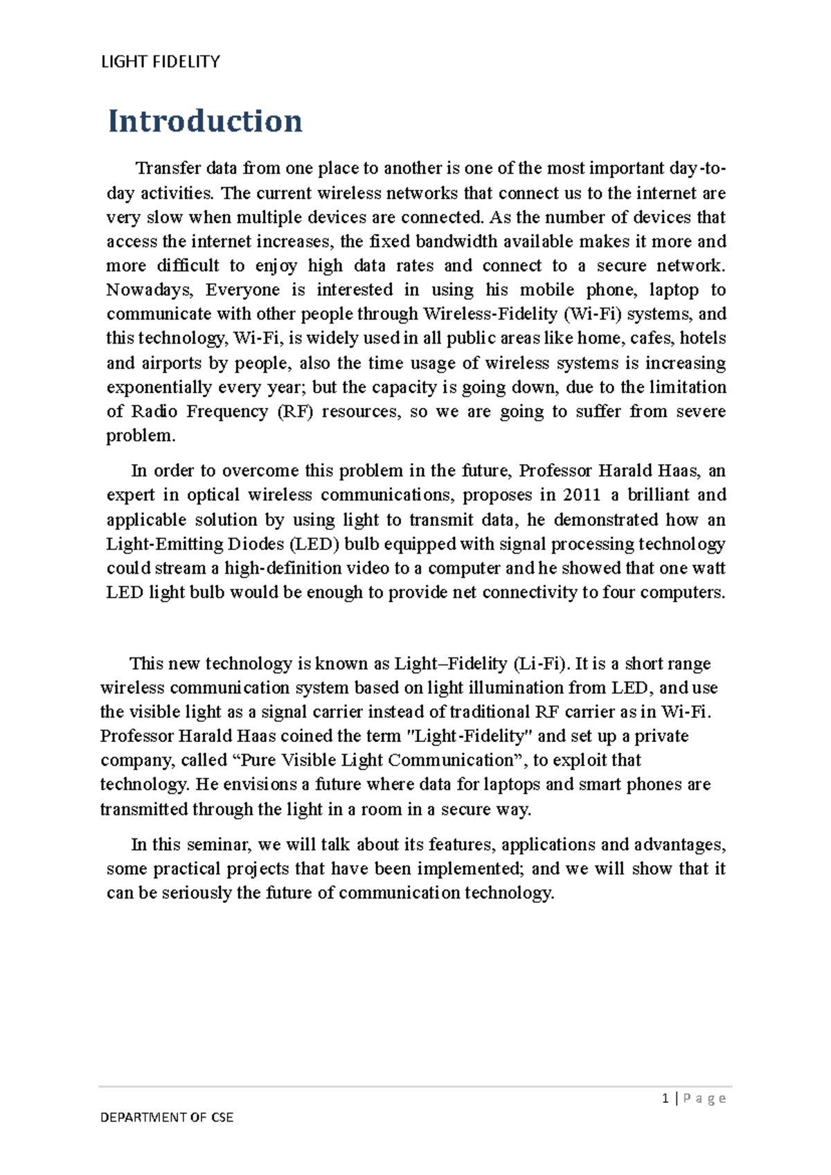 Li-Fi: Innovations and Future Perspectives - Technical Seminar Notes ...