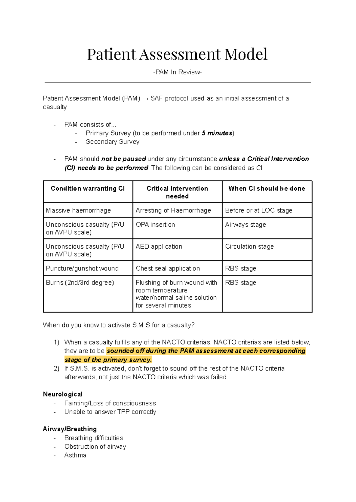 PAM Review: Essential Guide for SAF Personnel & Medics - Studocu