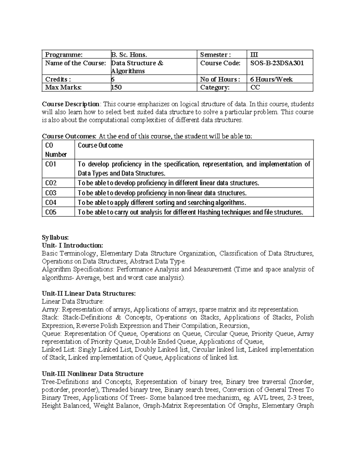 Data Structures and Algorithms Notes (SOS-B-23DSA) - Studocu