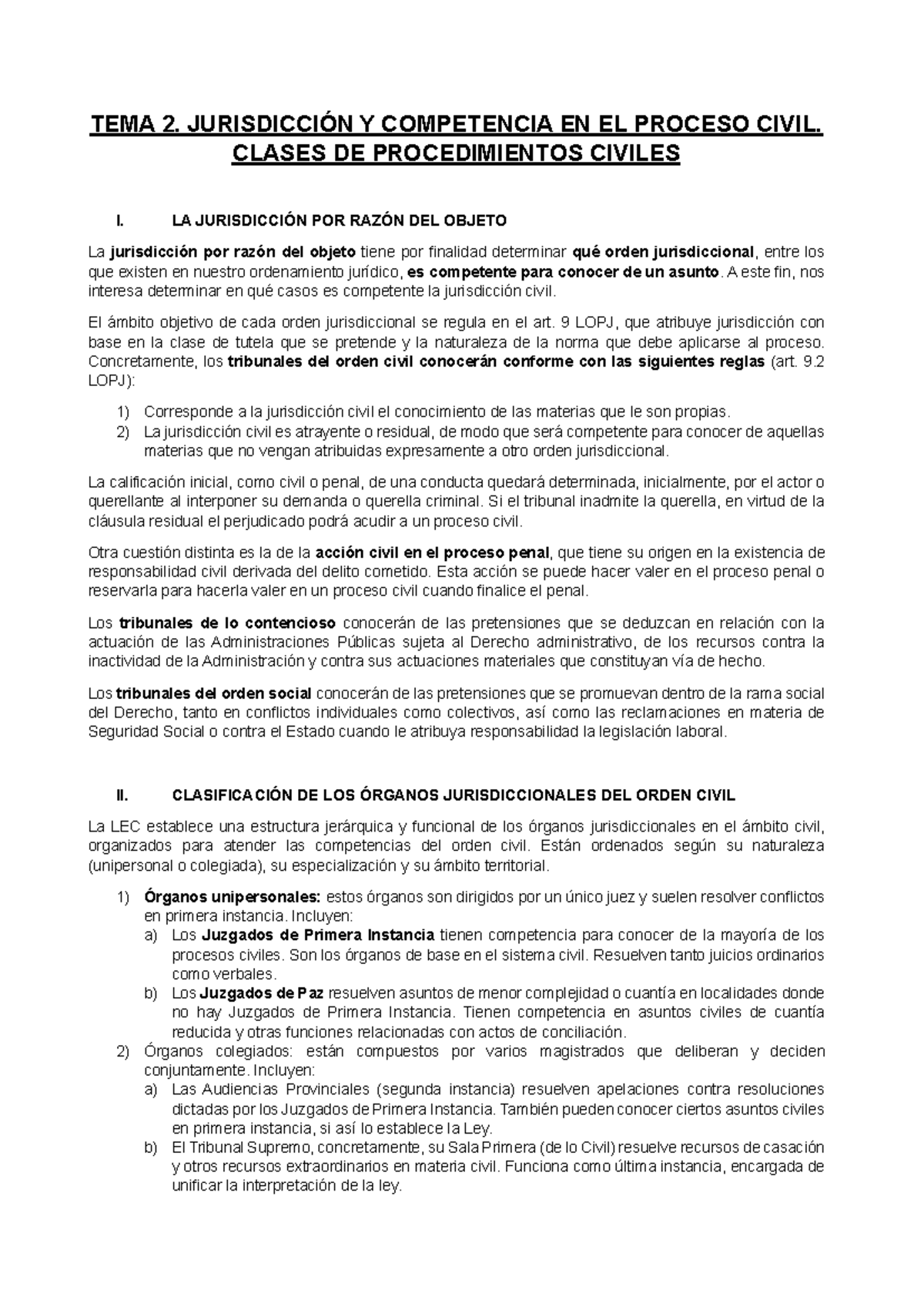 TEMA 2 - Jurisdicción y Competencia en el Proceso Civil (Derecho) - Studocu
