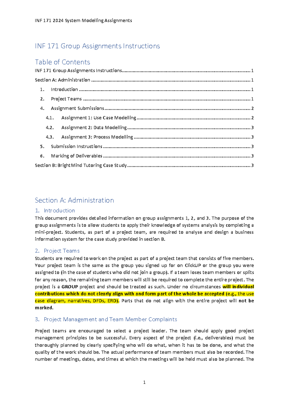 INF 171 Group Assignment Instructions: Final Updated Guide - Studocu