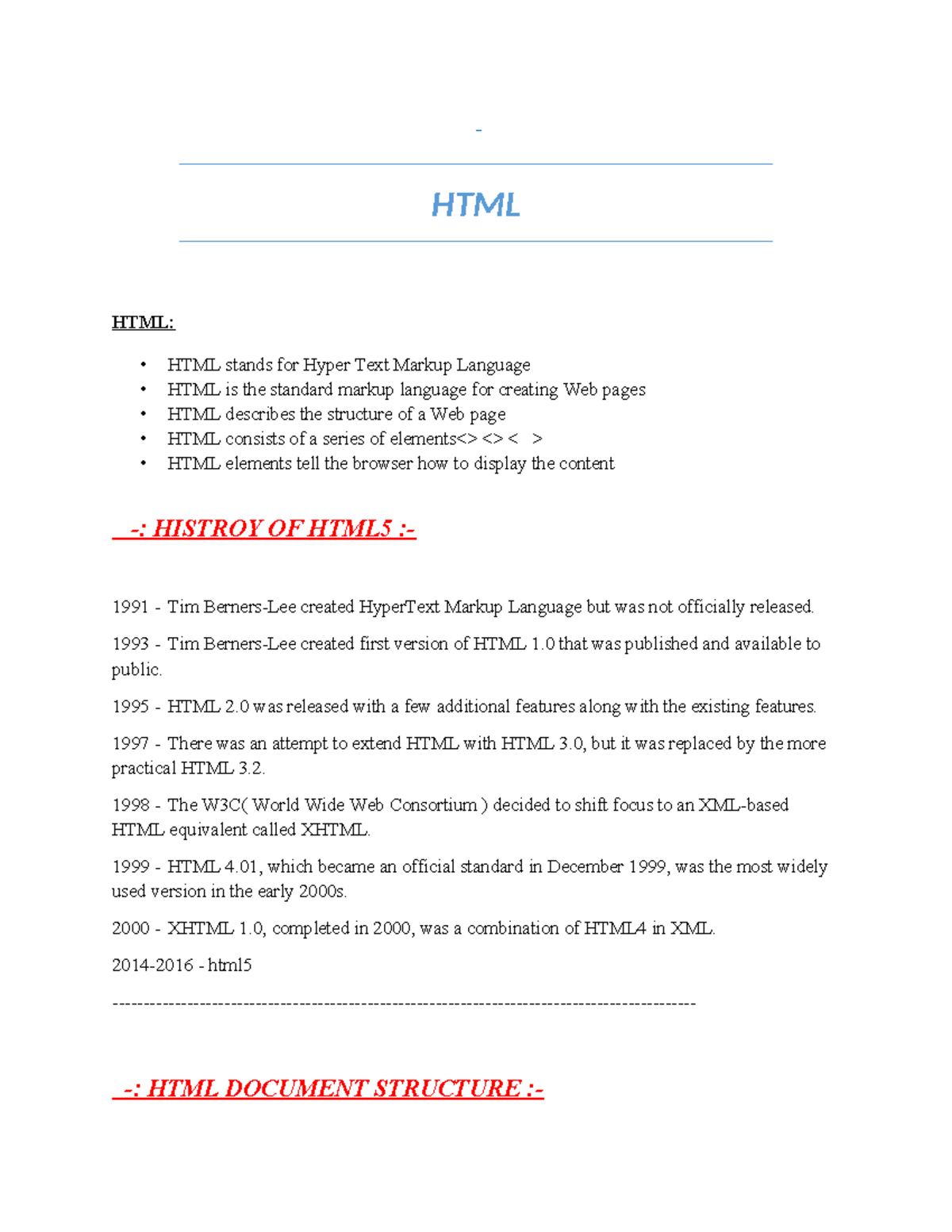 HTML Notes: Comprehensive Guide to HTML Structure and Elements - Studocu