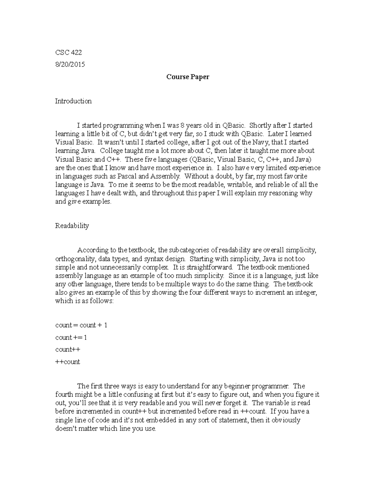 Course Paper - Grade: A - CSC 422 Course Paper Introduction I started ...