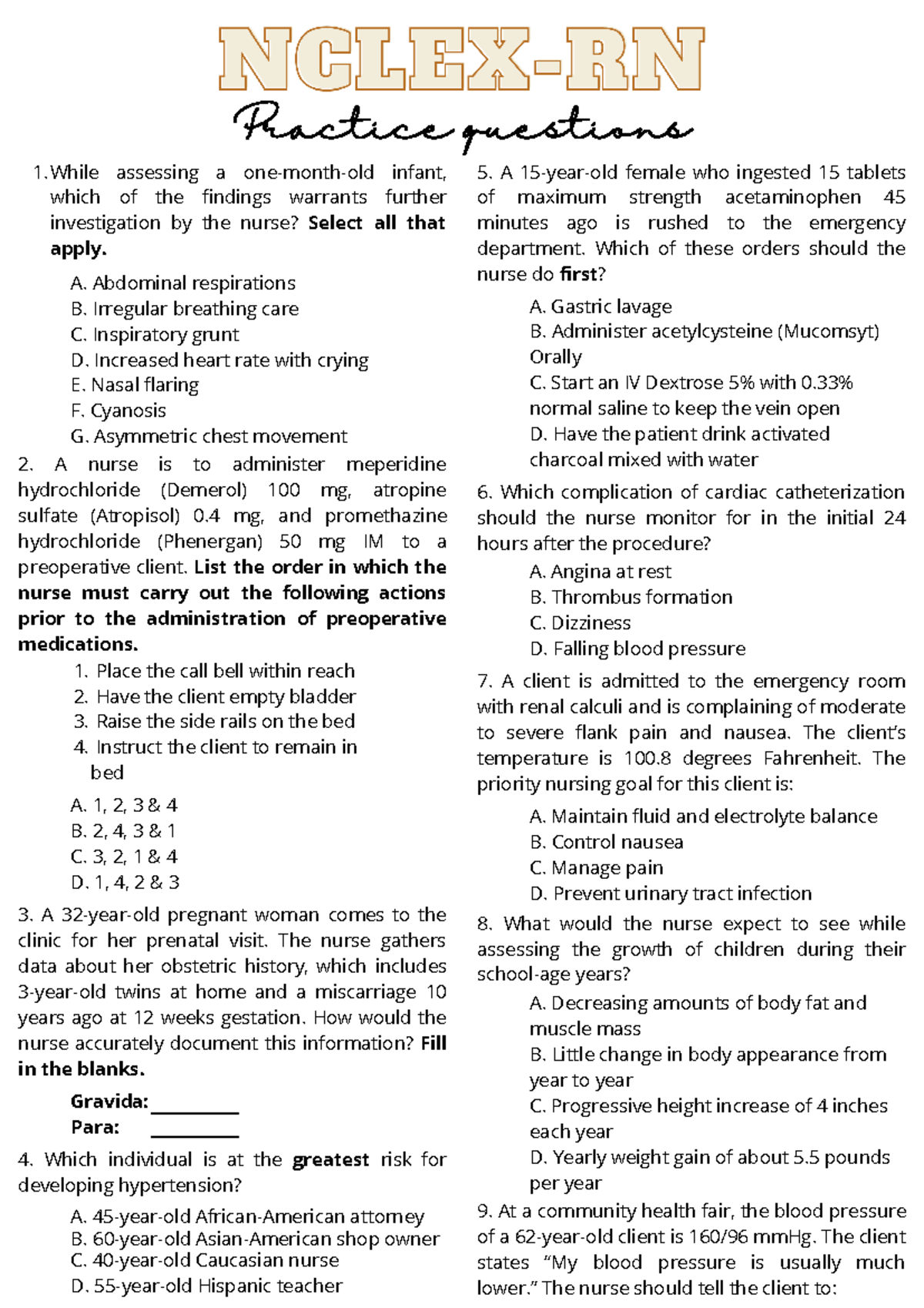 NCLEX-RN Prep: Comprehensive Practice Questions Part 1 - Studocu