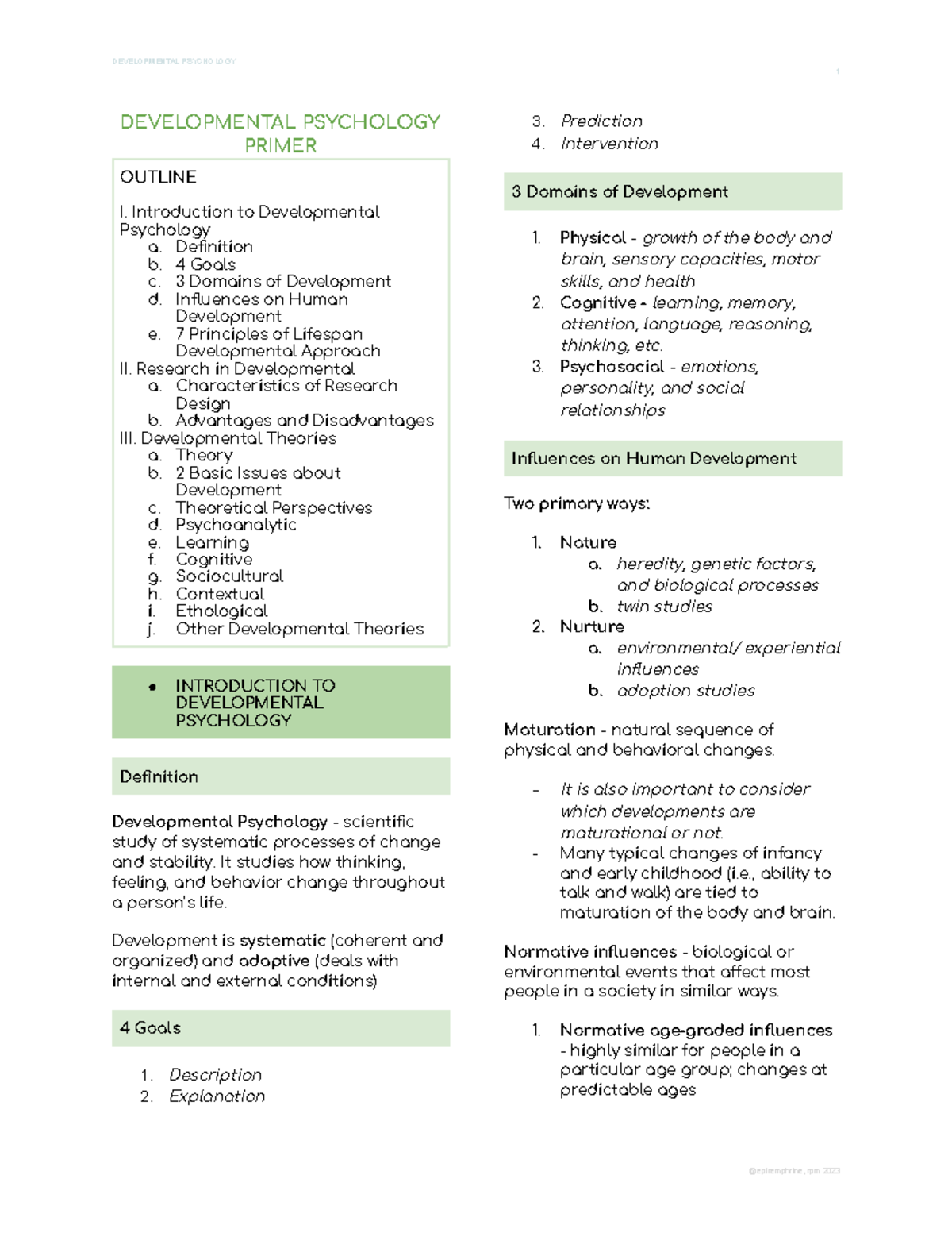DEVELOPMENTAL PSYCHOLOGY 1: Comprehensive Primer on Key Concepts - Studocu