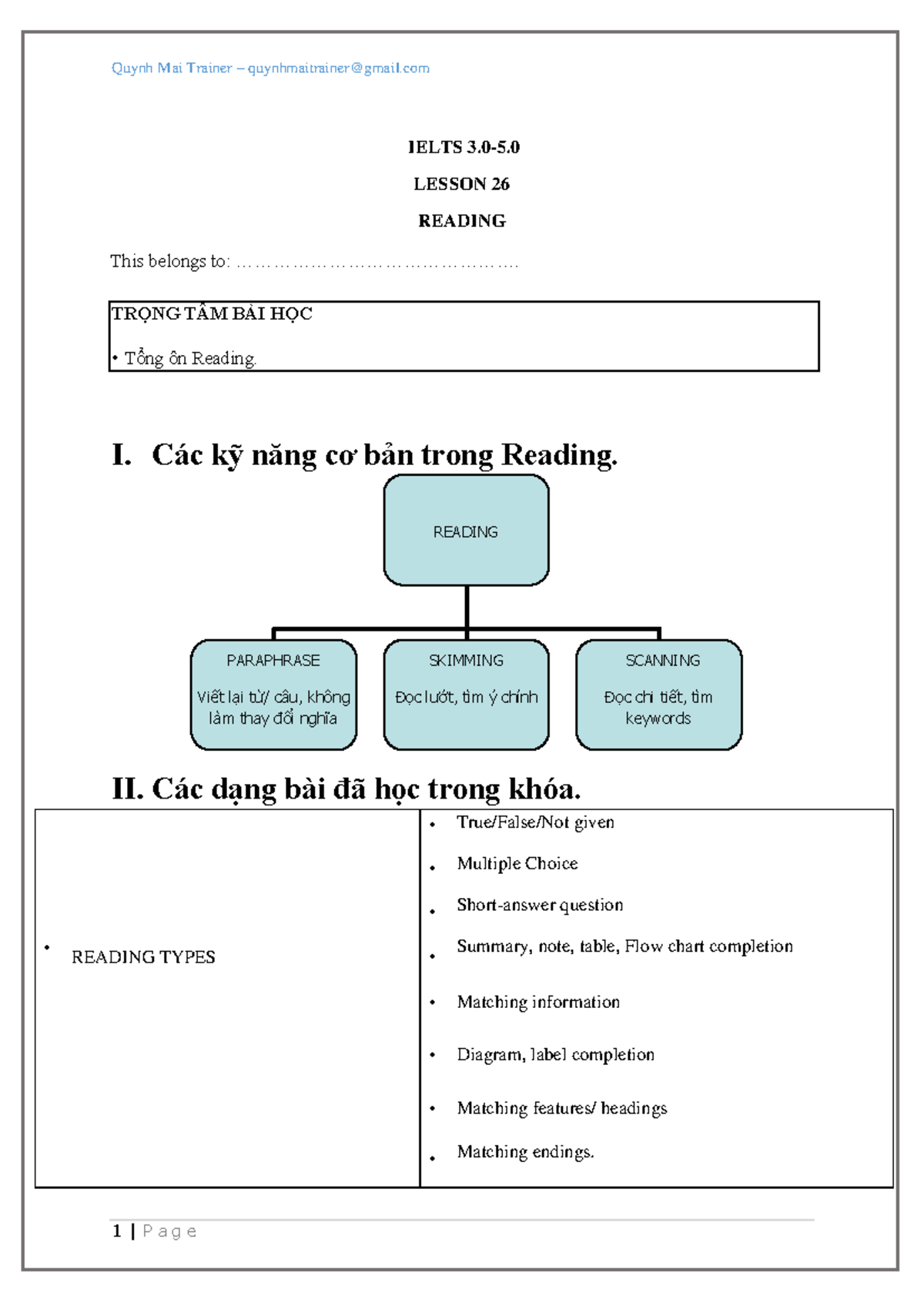 Lesson 23 Reading summary - IELTS 3-5. LESSON 26 READING This belongs ...