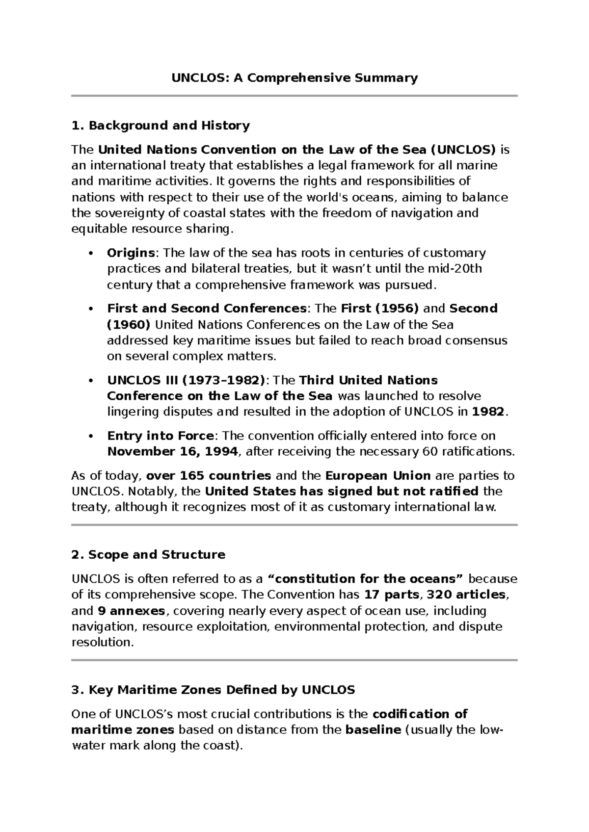 UNCLOS: Comprehensive Overview of the Law of the Sea - Studocu