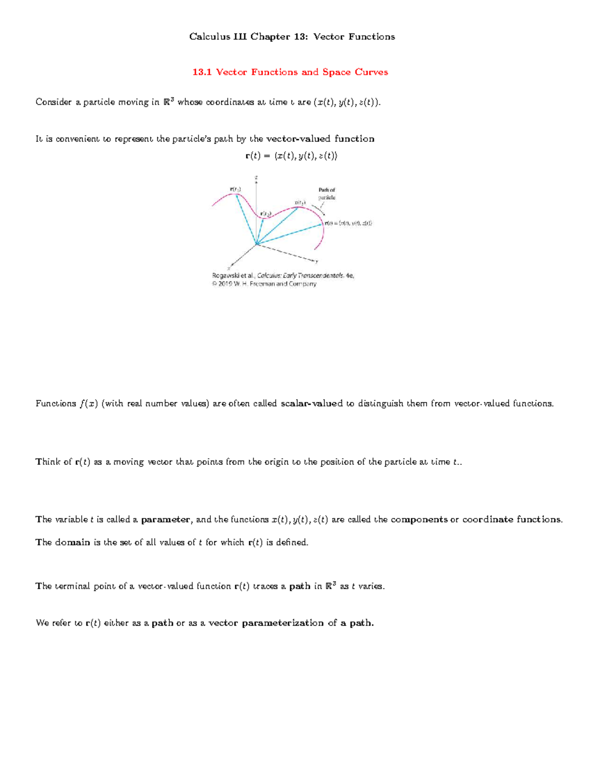 Chapter 13: Vector Functions Notes (Calculus) - Studocu
