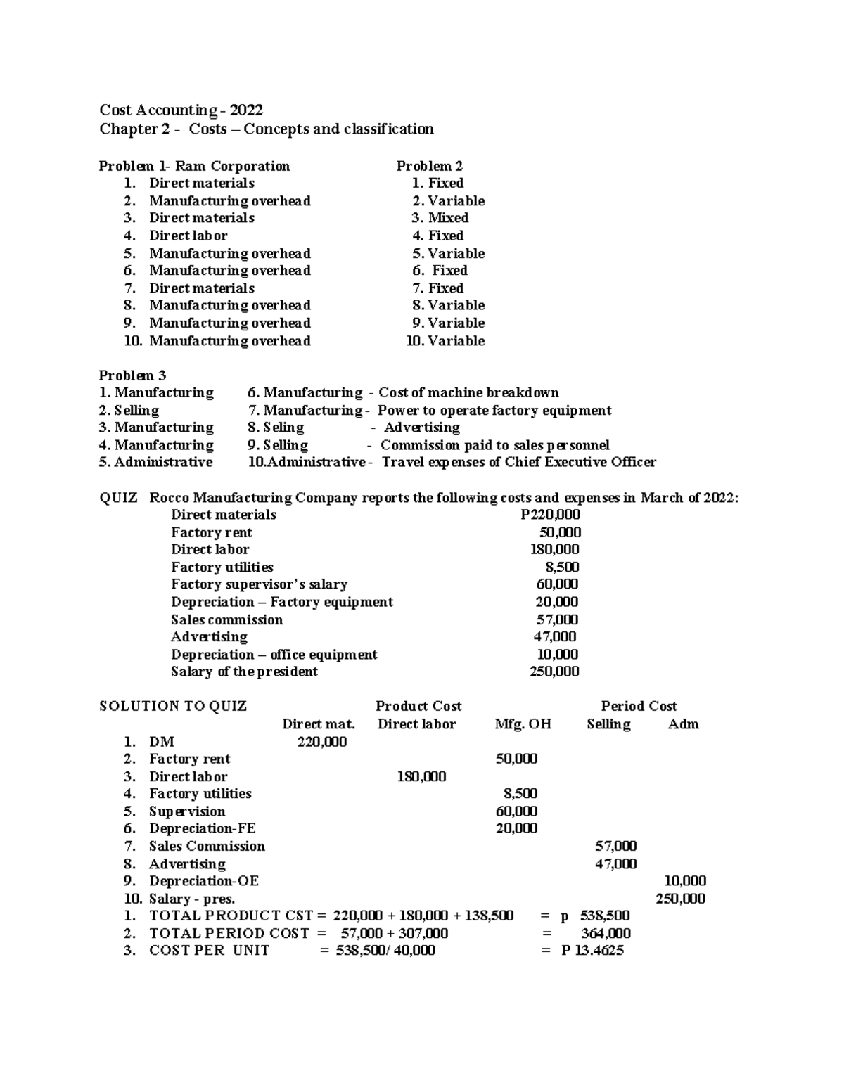 2022 CA Final Quiz & Problems – Cost Accounting Chapter 2 Insights ...