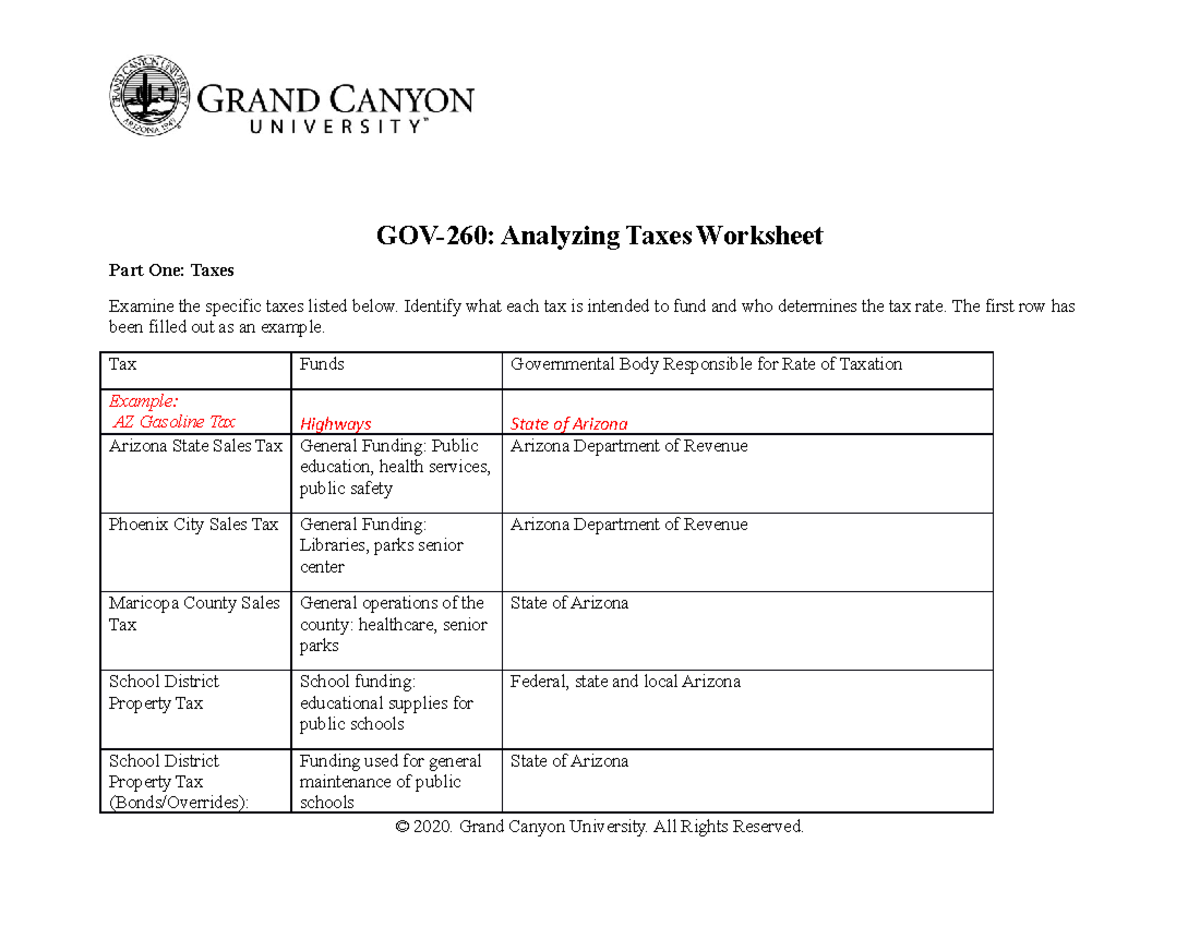 GOV-260 Final Exam: Analyzing Taxes Worksheet &amp; Review - Studocu