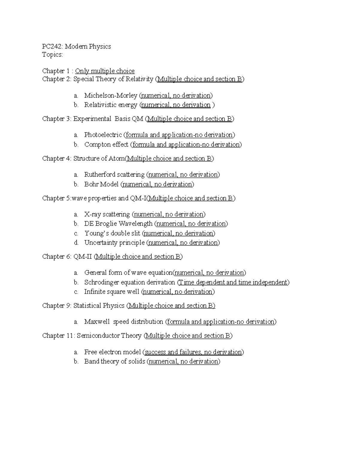 PC242: Modern Physics Topics - Chapter Summaries & MCQs - Studocu