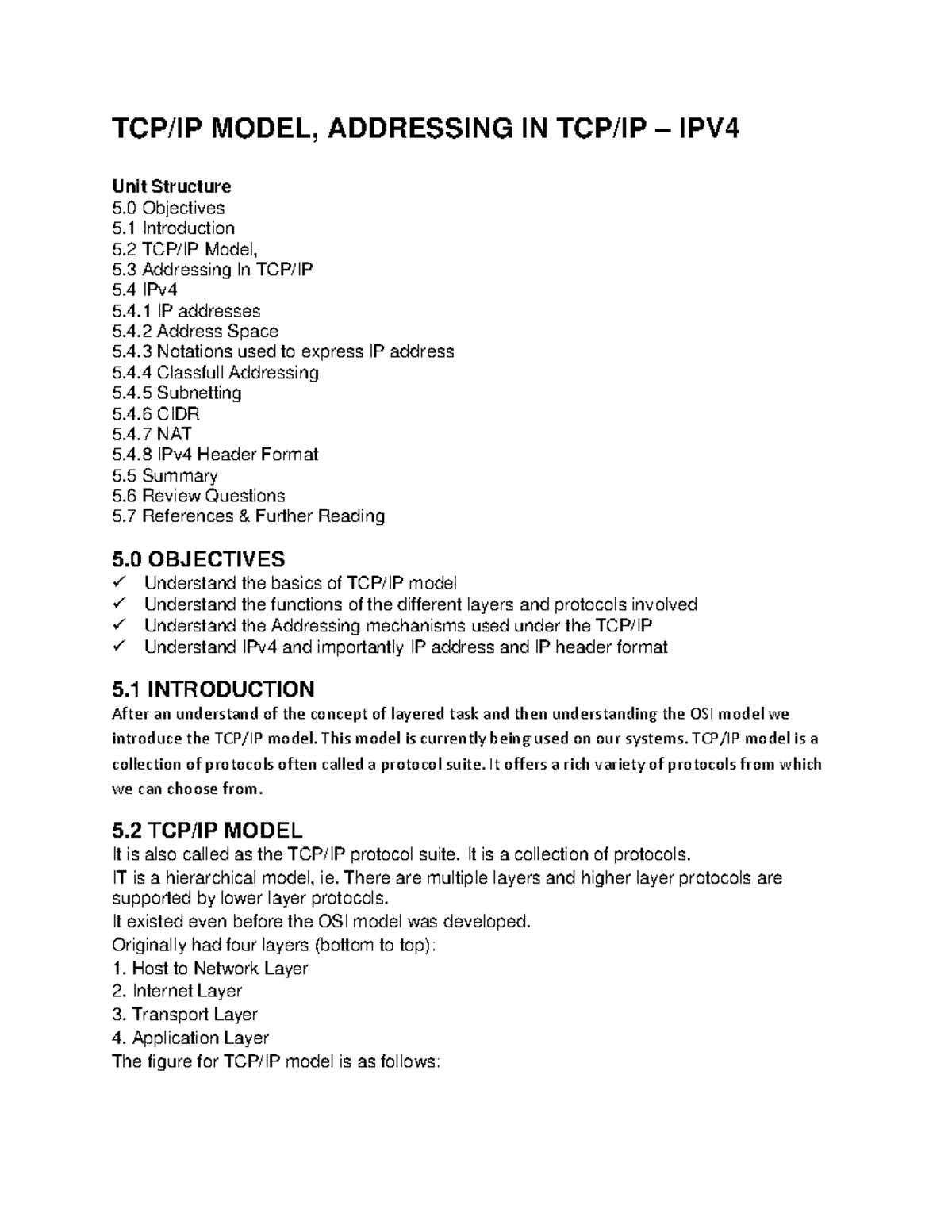 TCP/IP Model and Addressing - Unit Overview and Key Concepts - Studocu