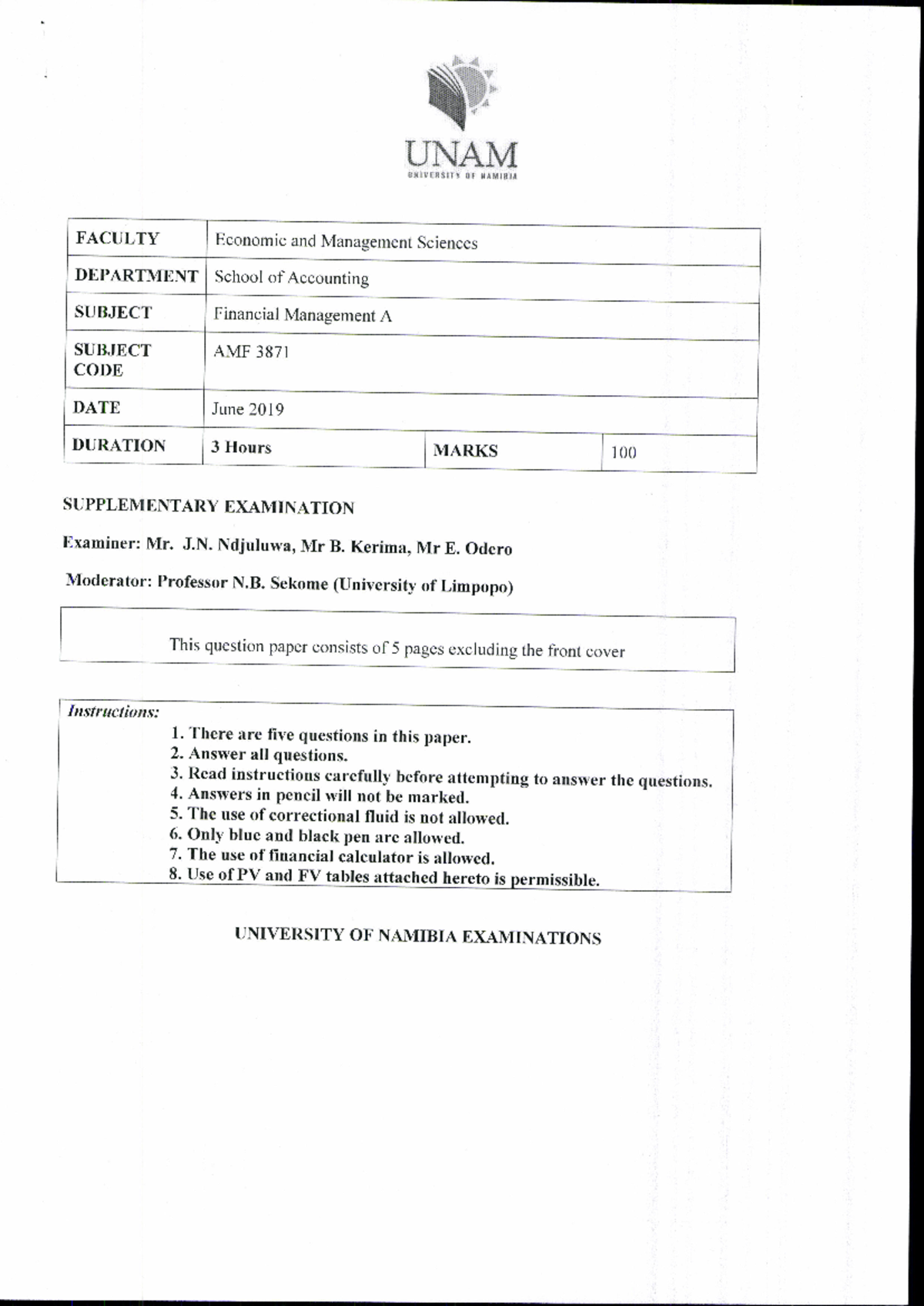 AMF3871 June 2019 - Supplementary Examination Overview - Studocu