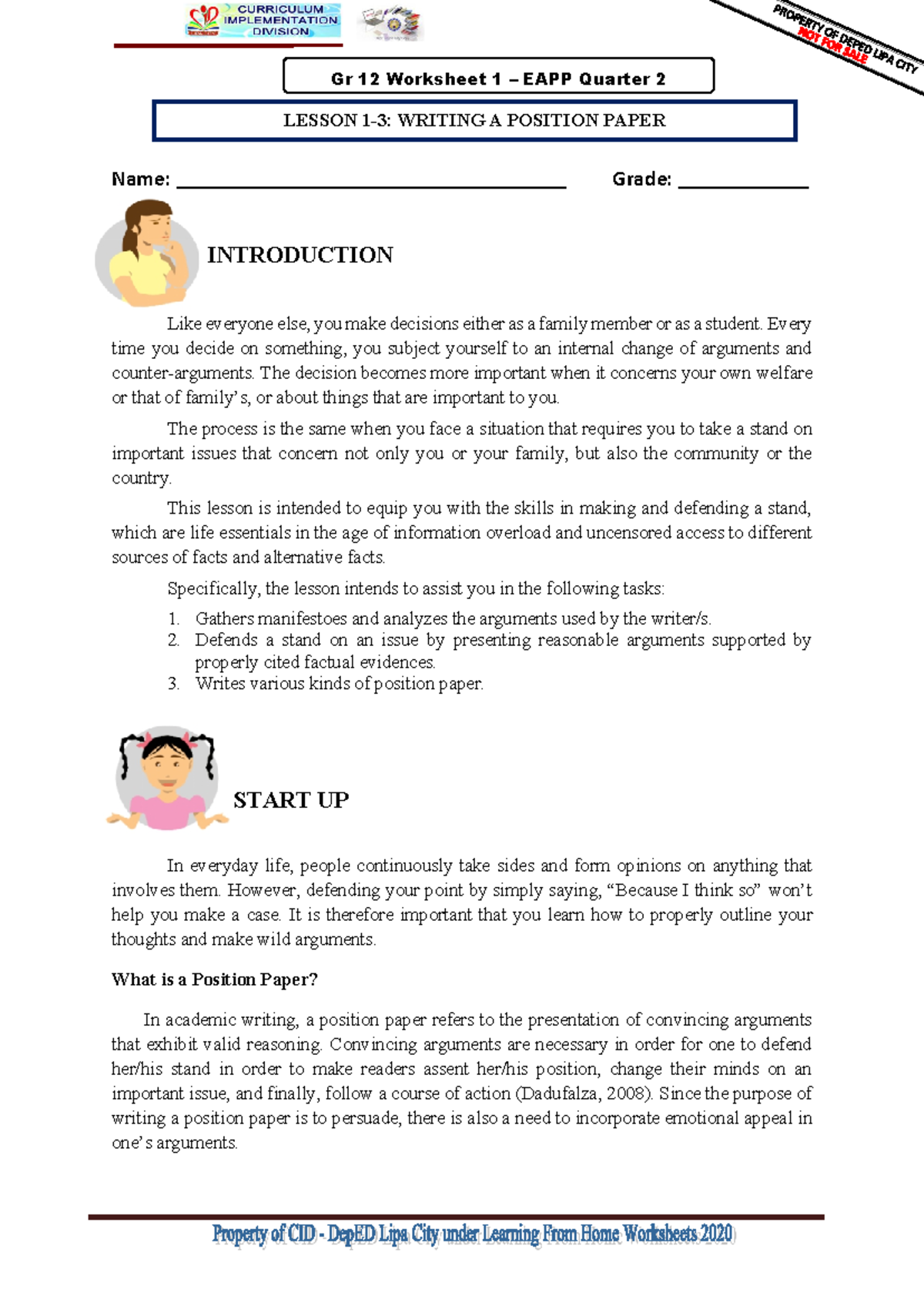 EAPP Q2: Writing a Position Paper - Lessons 1-3 Overview - Studocu