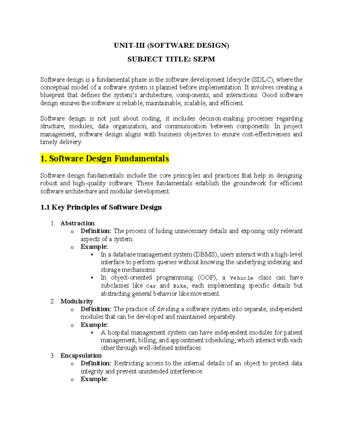 (SOFTWARE DESIGN) SEPM Software Design Fundamentals and Models Overview ...