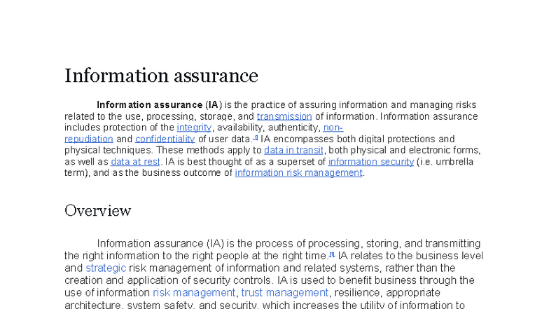 Info Assurance (IA) Overview: Key Concepts & Pillars - Studocu