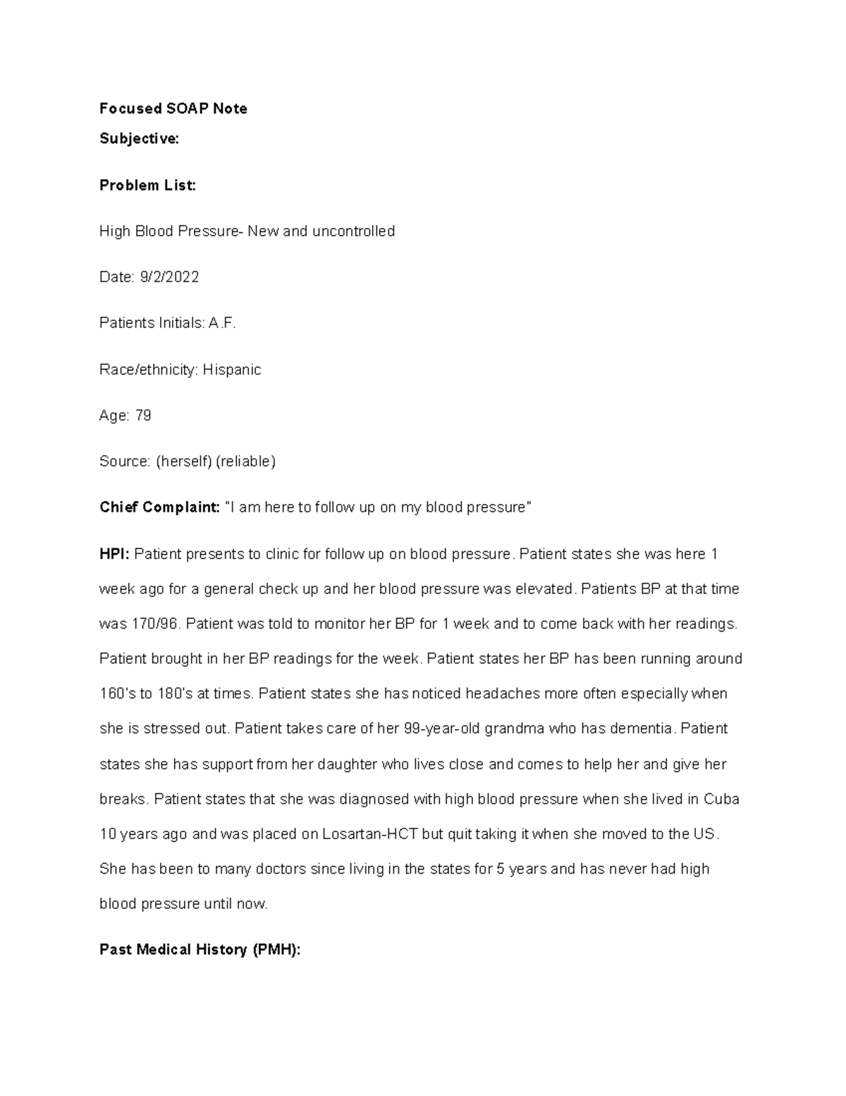 Focused SOAP Note #2: Hypertension Management for Patient A.F. - Studocu