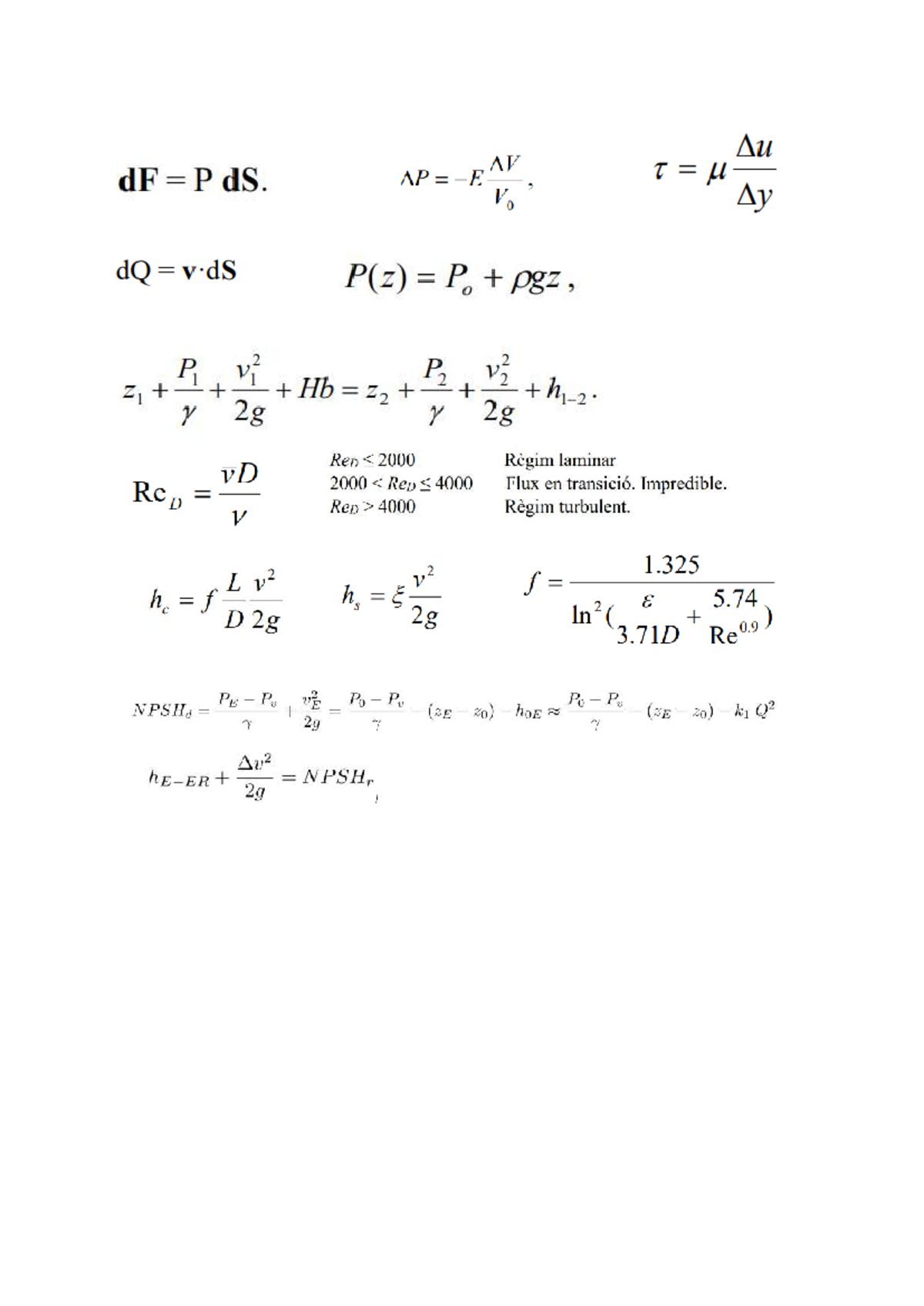 Fluid Dynamics Formulas - Utilization Guide - Studocu