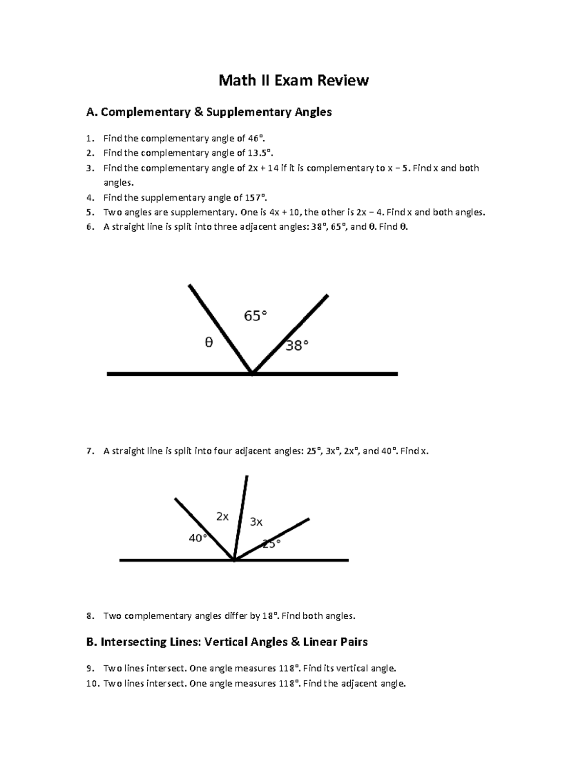 Math II Final Exam Review: Angles, Polygons, and Areas - Studocu