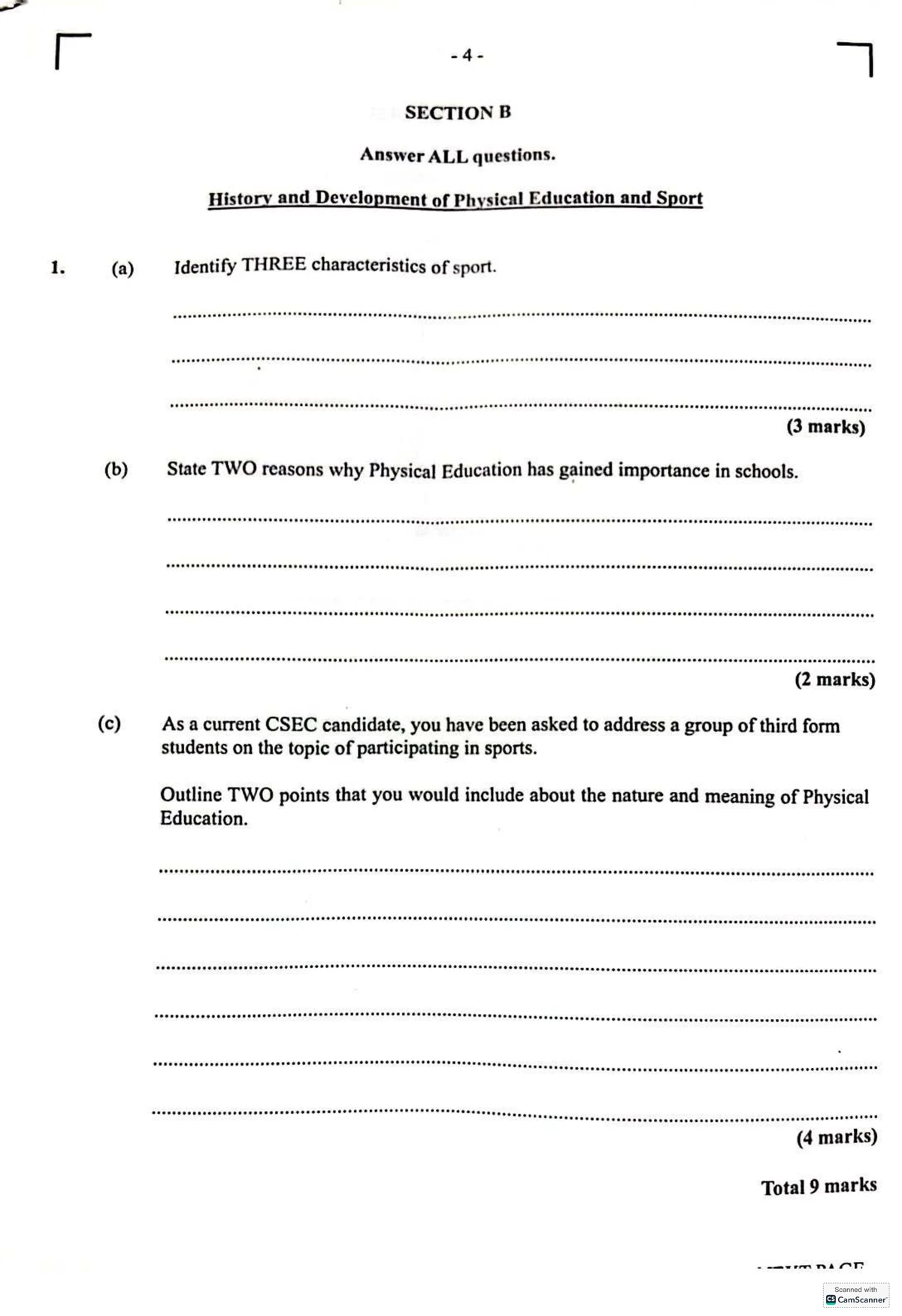 2018 CSEC PE Pass Paper - Section B Exam Questions and Guidelines - Studocu