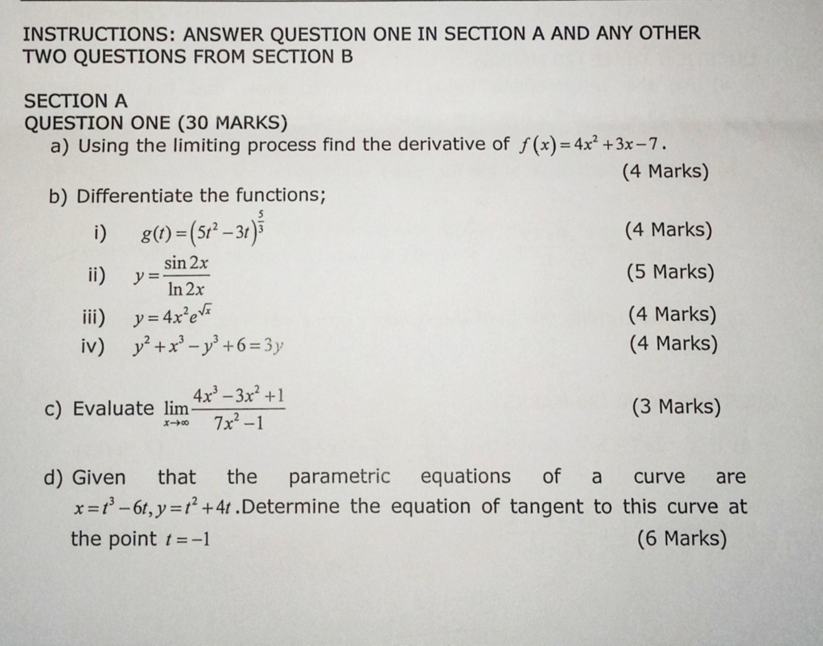 Calculus I - Exam Questions and Solutions - Studocu