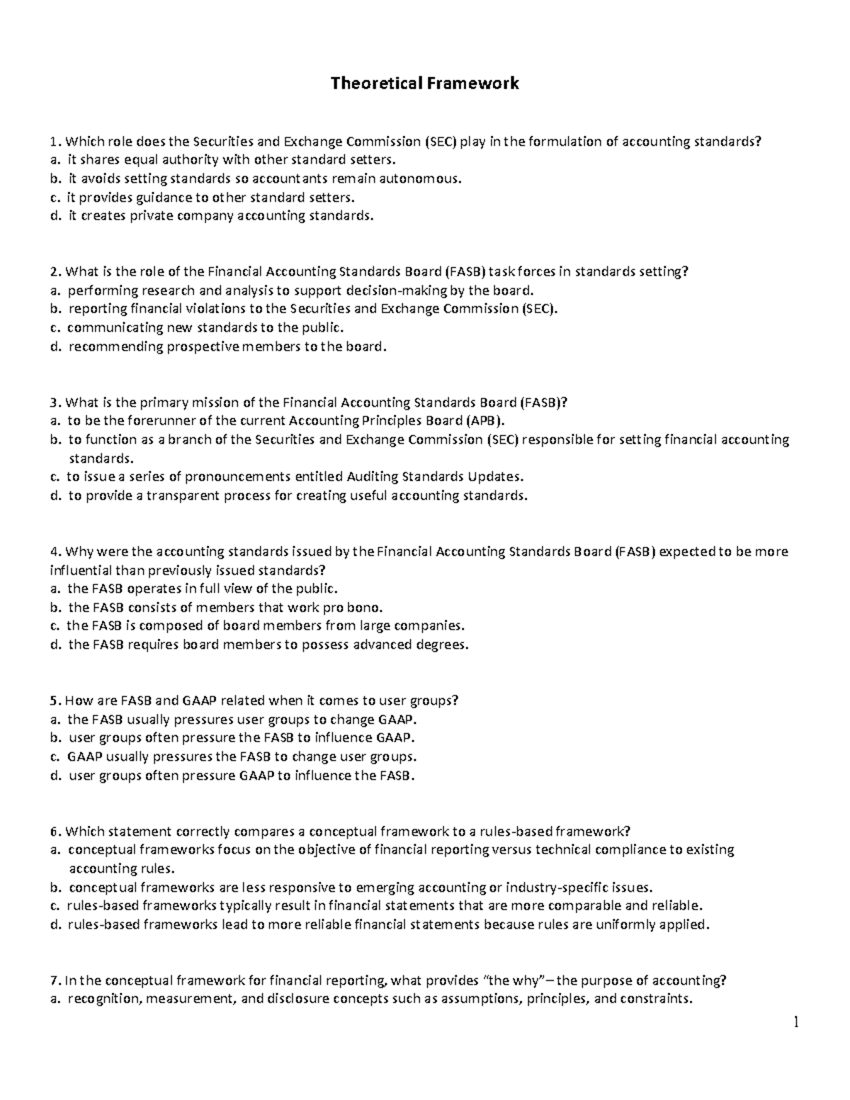 Theoretical Framework Questions for ACC 303 - Part 03 - Studocu