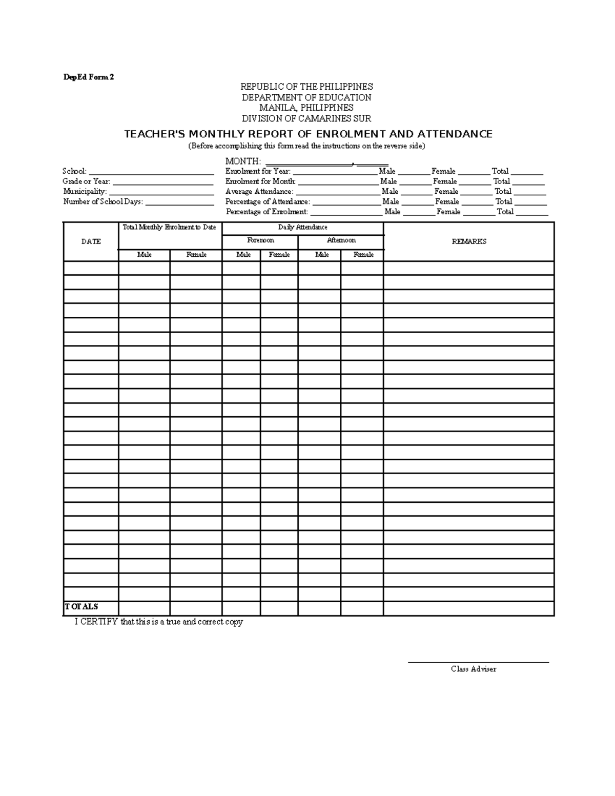 Deped Form 2 2 - sdas - DepEd Form 2 REPUBLIC OF THE PHILIPPINES ...