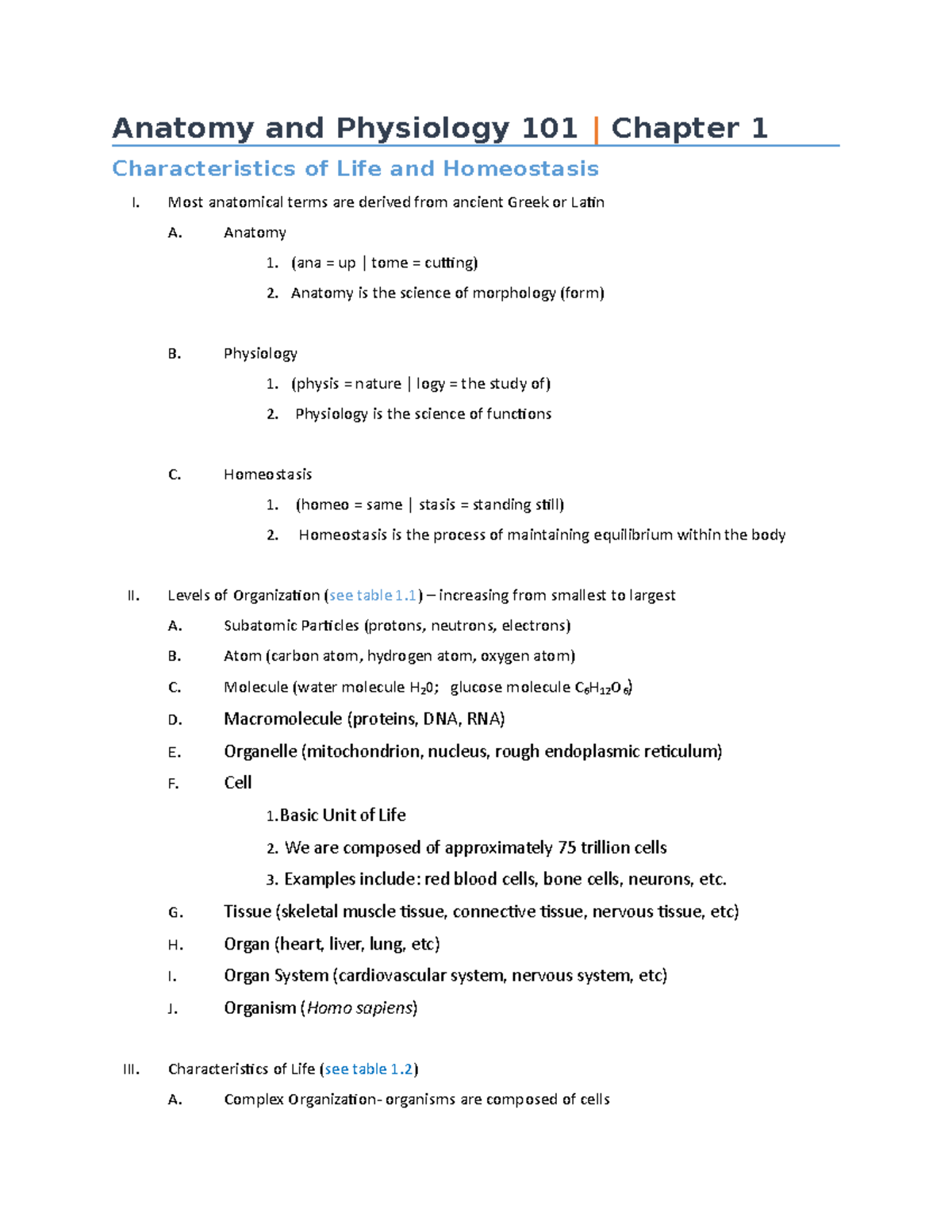 Anatomy and Physiology 101: Study Guide for Chapter 1 - Studocu
