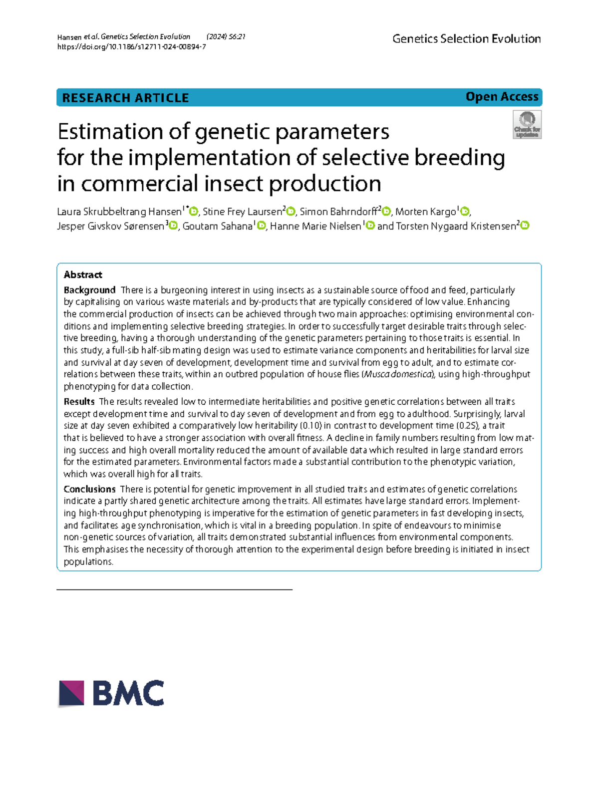 Genetics Selection Evolution (2024) 56:21 - Selective Breeding in ...