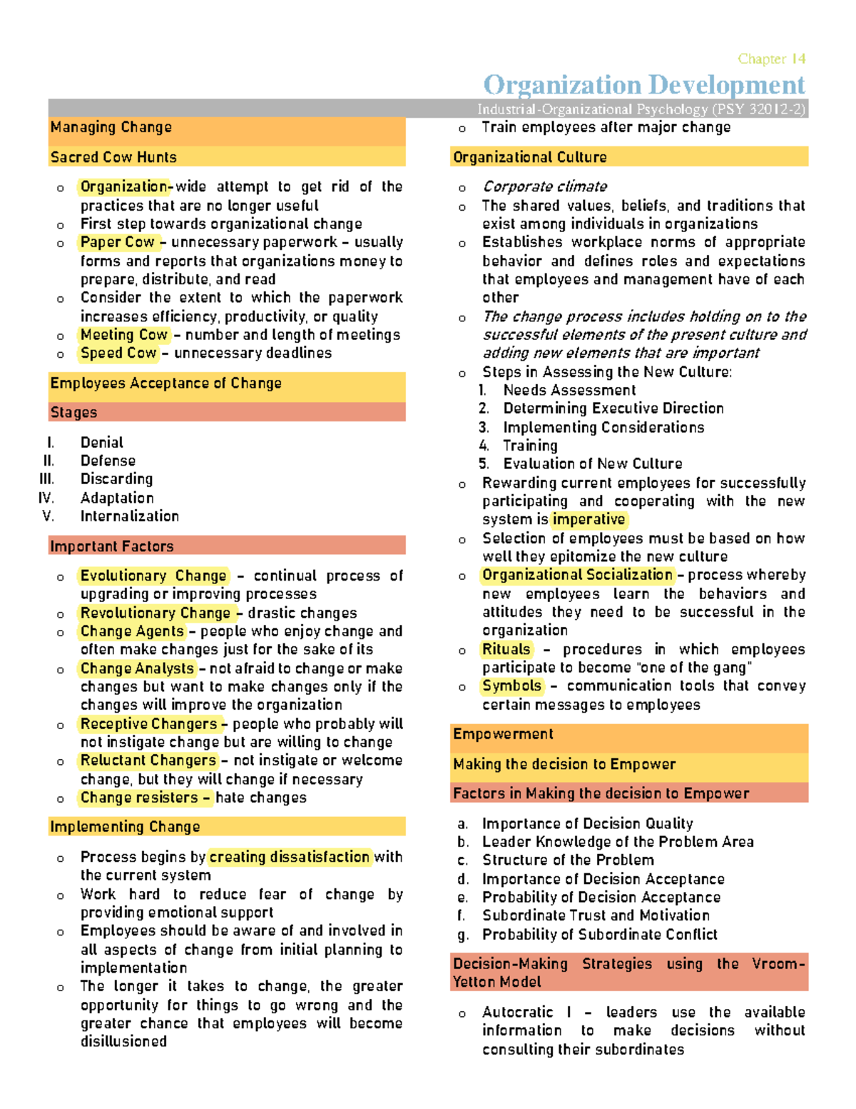 Indus Psych Chapter 14 - Org Development & Change Management Notes ...