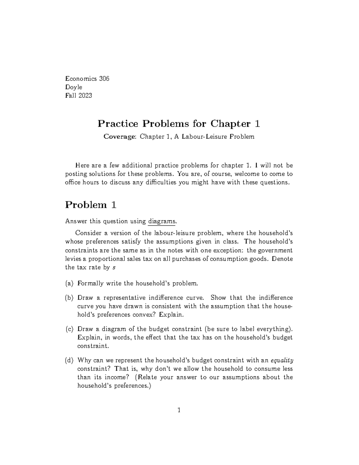 Economics 306: Extra Practice Problems for Chapter 1 (Fall 2023) - Studocu