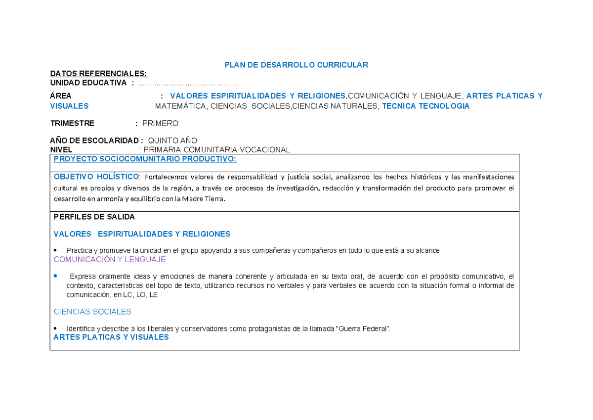 5to de Primaria PDC - Plan de desarrollo - PLAN DE DESARROLLO ...