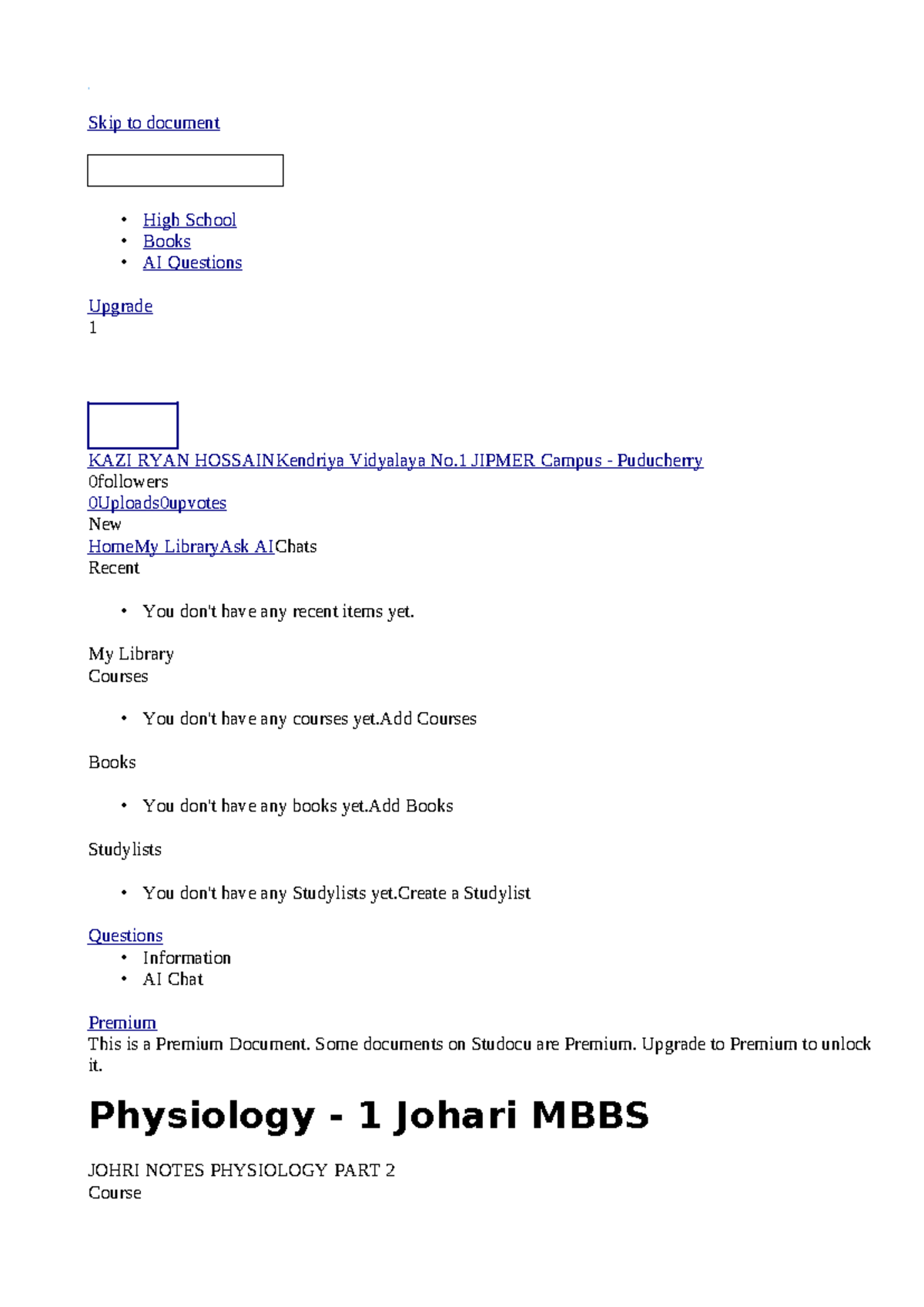 Physiology 1: Johari Notes for MBBS Course (12345) - Studocu