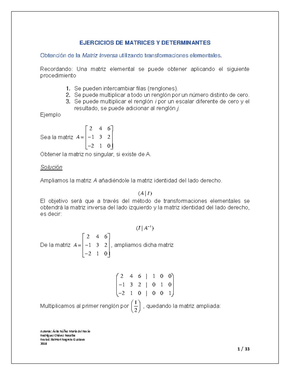Ejercicios de Matrices y Determinantes: Obtención de la Matriz Inversa ...