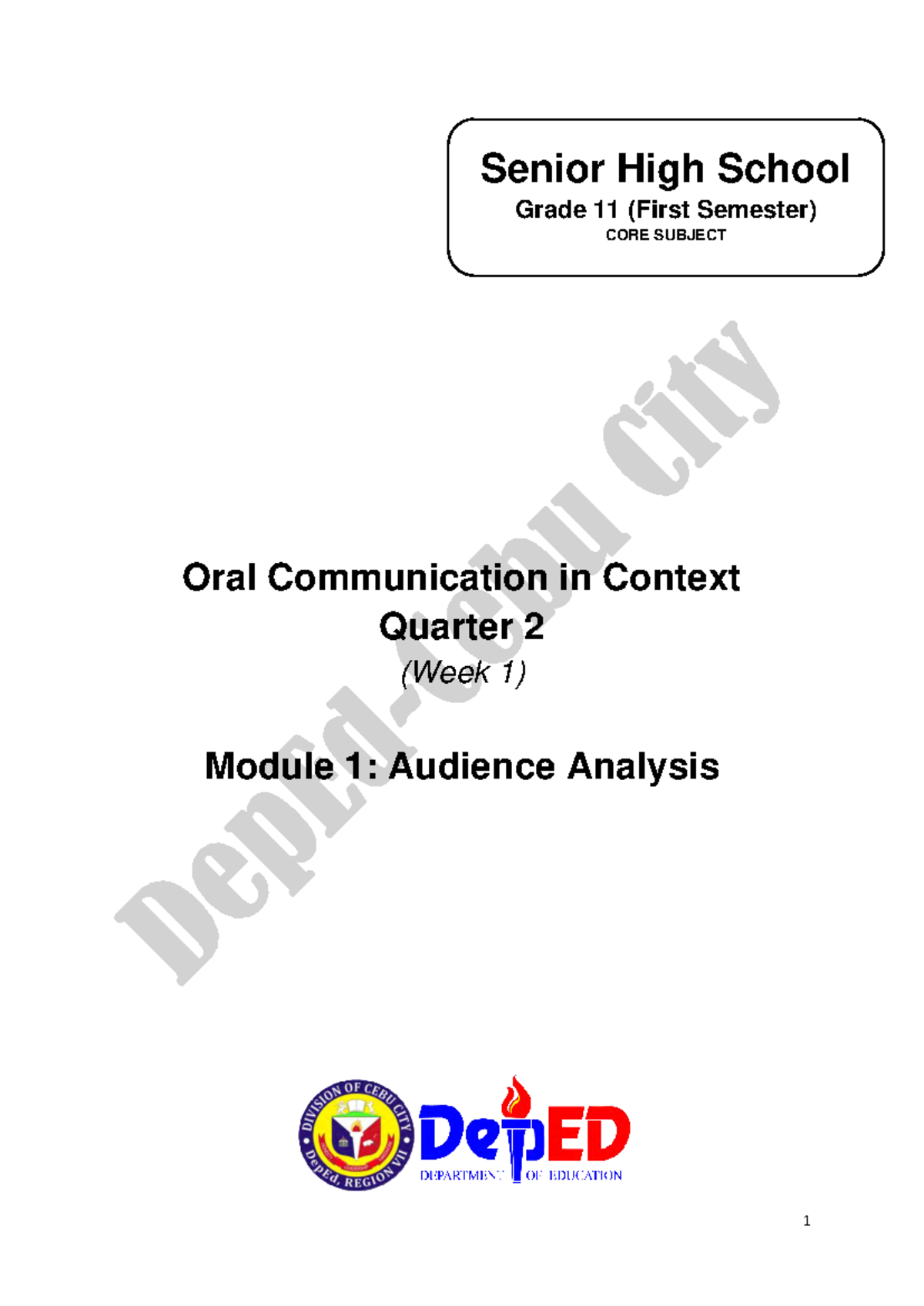 1 Q2 Oral Comm - YUP - Oral Communication in Context Quarter 2 (Week 1 ...