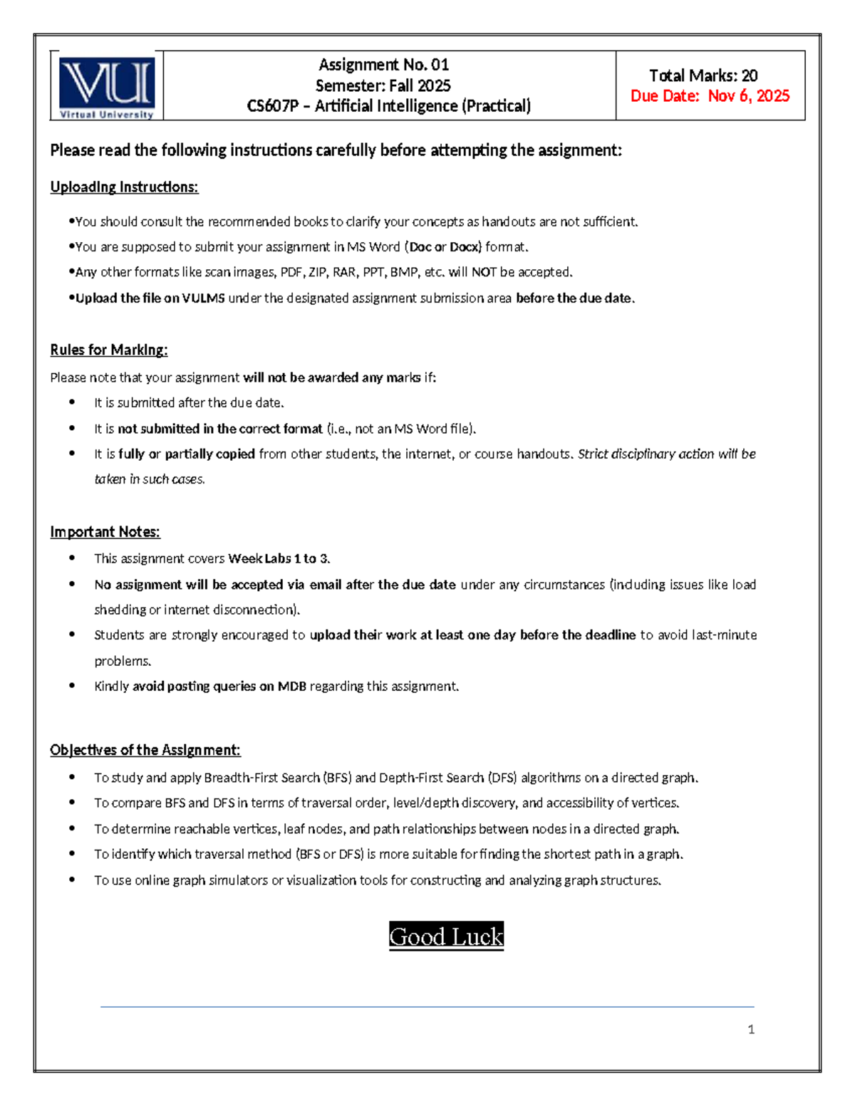 CS607P Fall 2025 Assignment 01: AI Practical on Graph Algorithms - Studocu