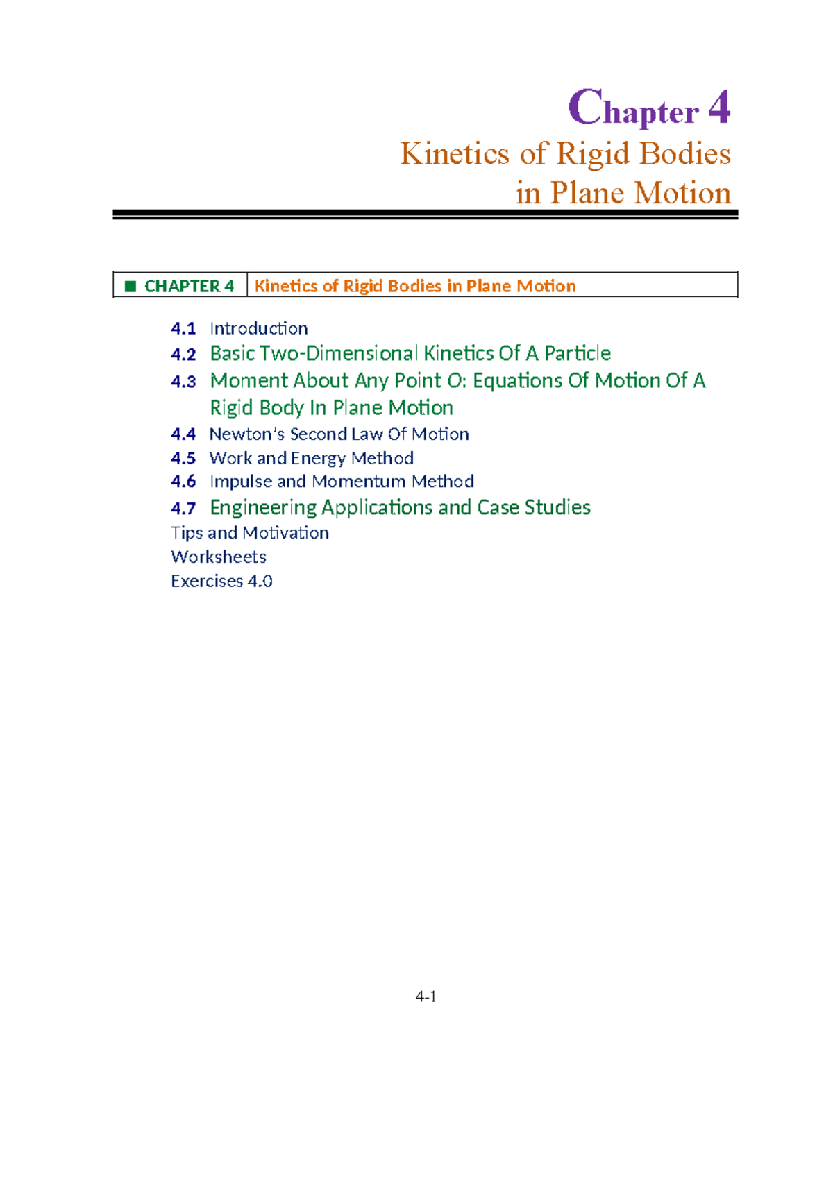 MEC420 Chapter 4: Kinetics of Rigid Bodies in Plane Motion - Studocu