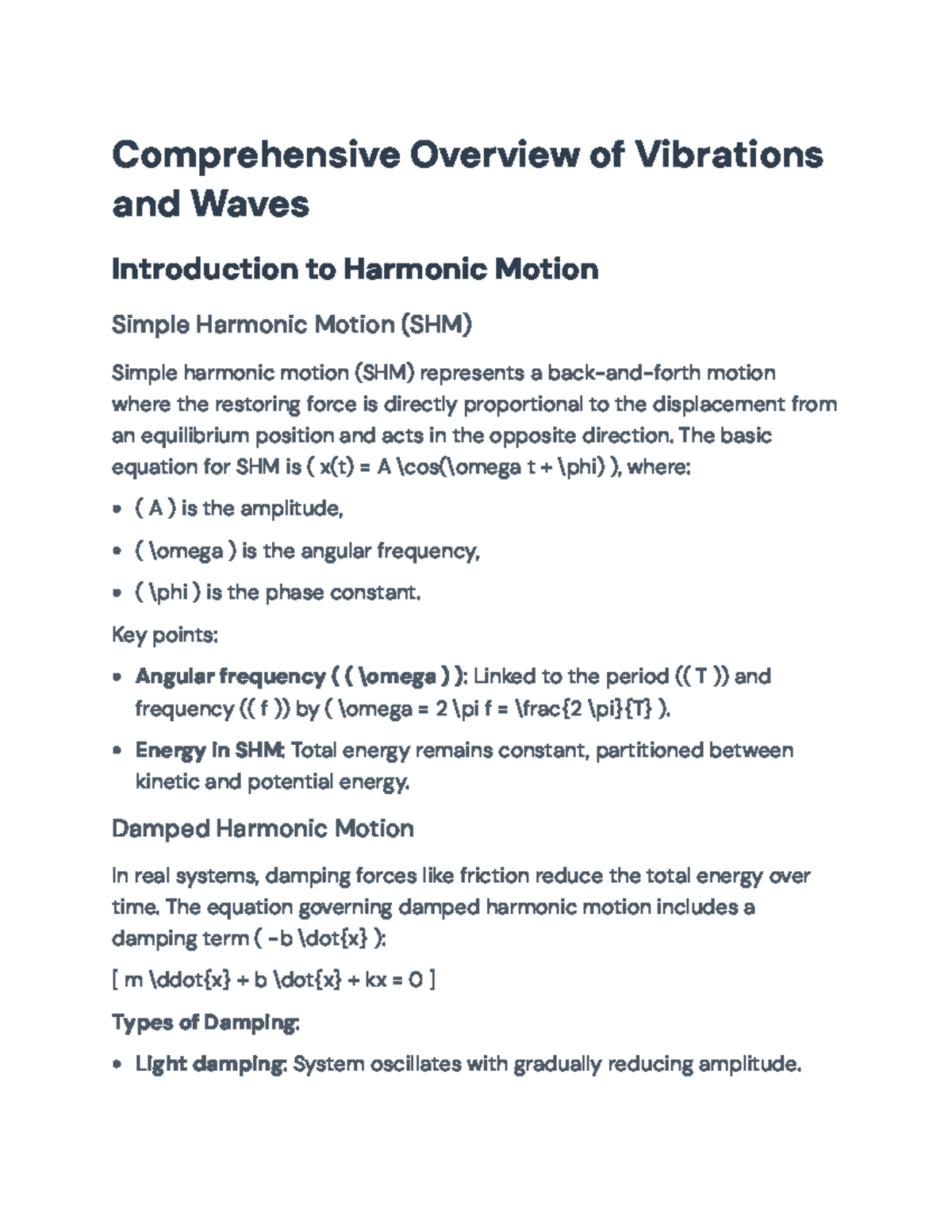 Comprehensive Study on Vibrations and Waves in Physics (PHYS 101 ...