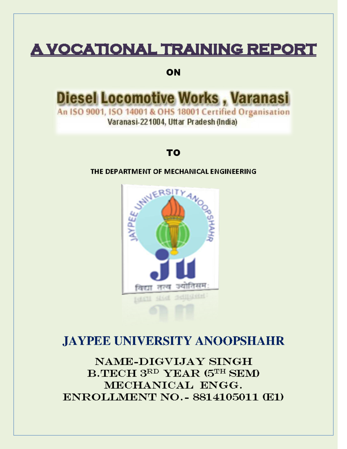 Vocational Training Report: Mechanical Engineering (B.Tech 3rd Year ...