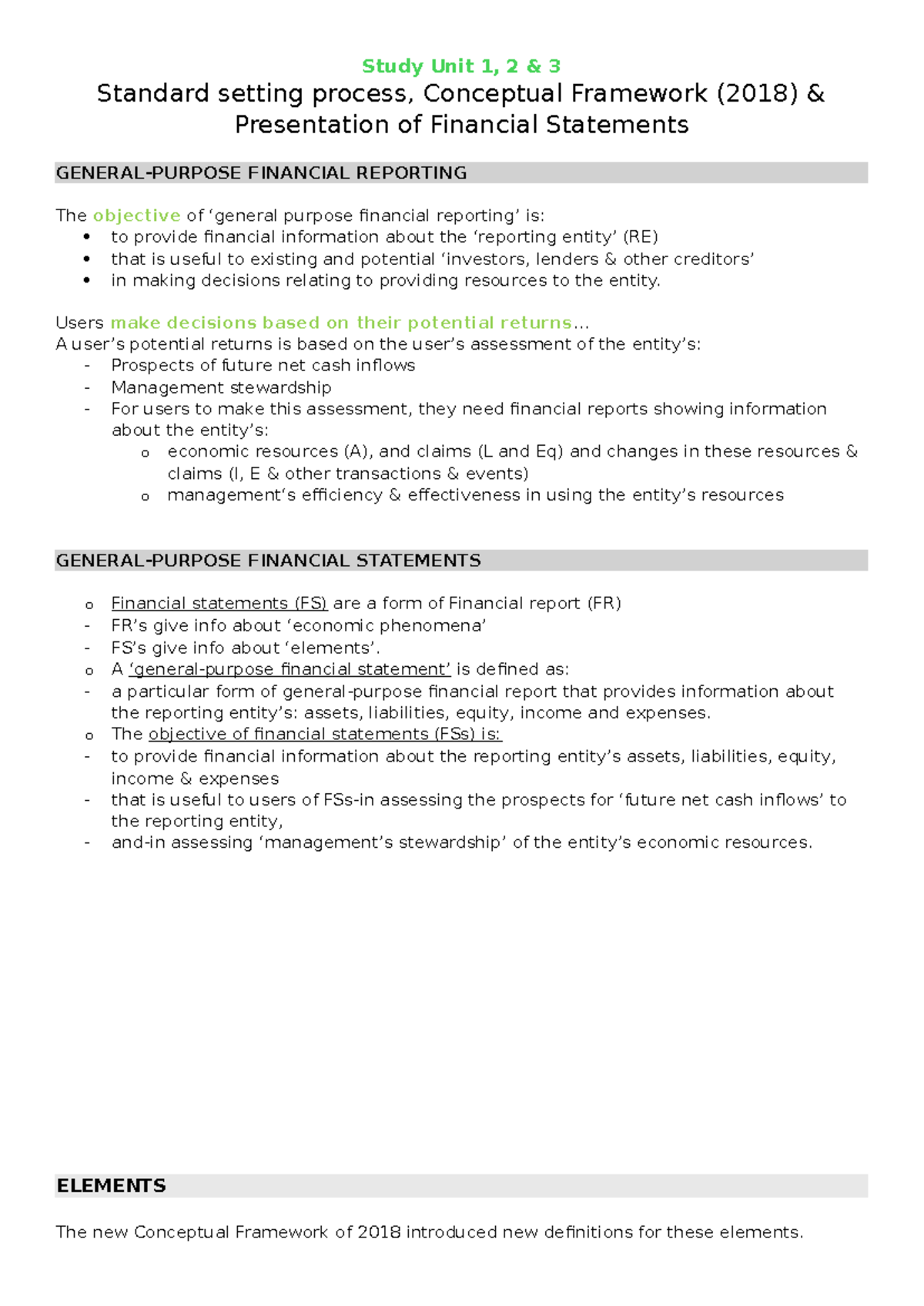 ACCC - SU1 - ACCC Notes - Study Unit 1, 2 & 3 Standard setting process ...