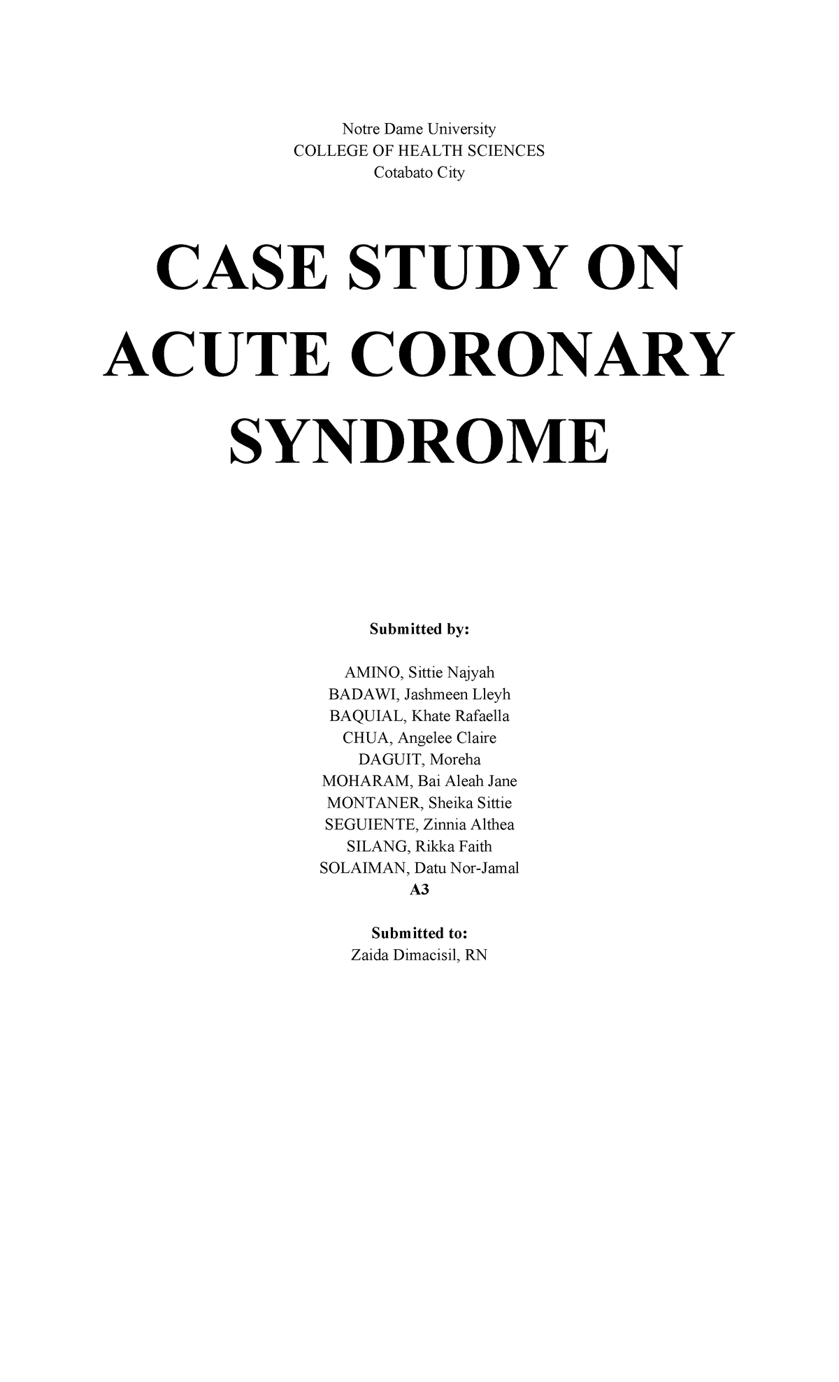 MCP A3 - Case Study of Acute Coronary Syndrome in Patients - Studocu