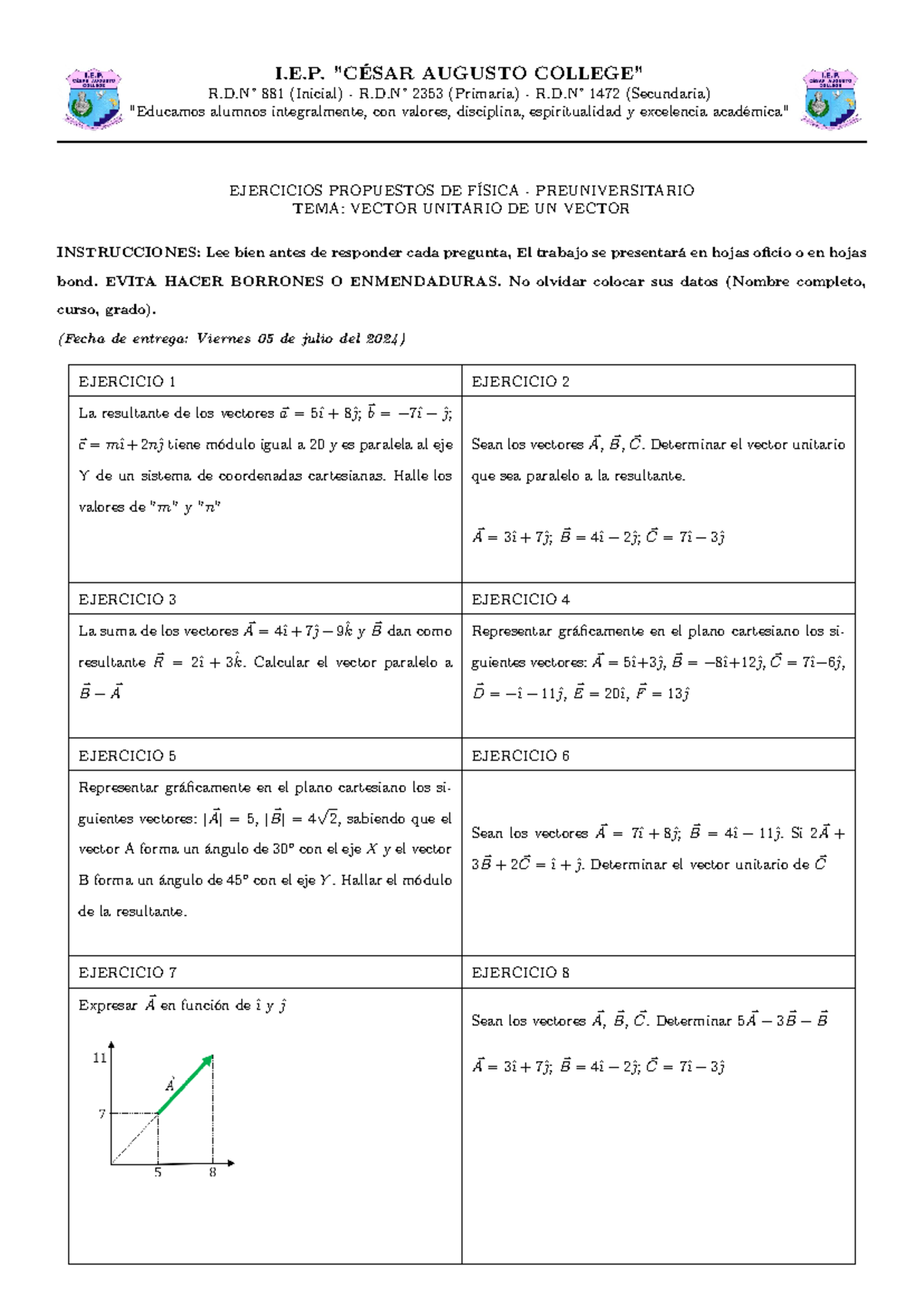 Ejercicios de Física Preuniversitario: Vectores y Resultantes - Document Preview