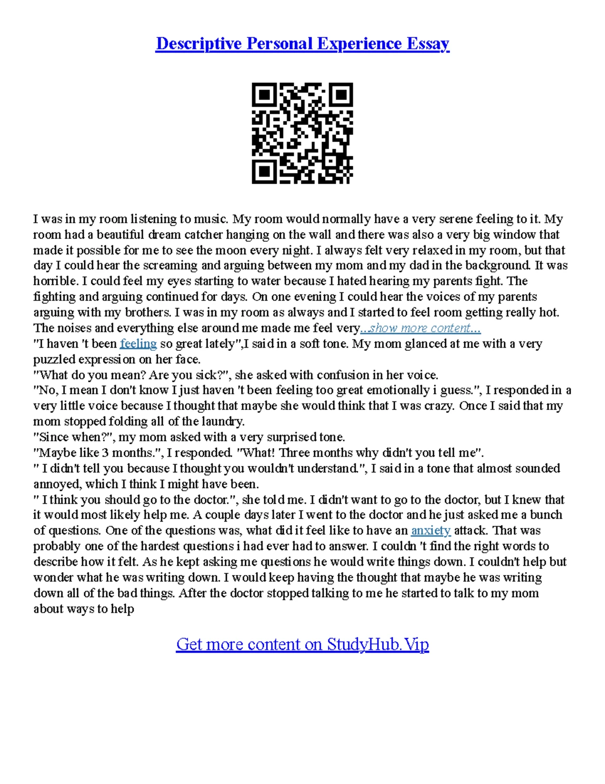Essay on a Life-Changing Event: Reflections and Growth - Studocu